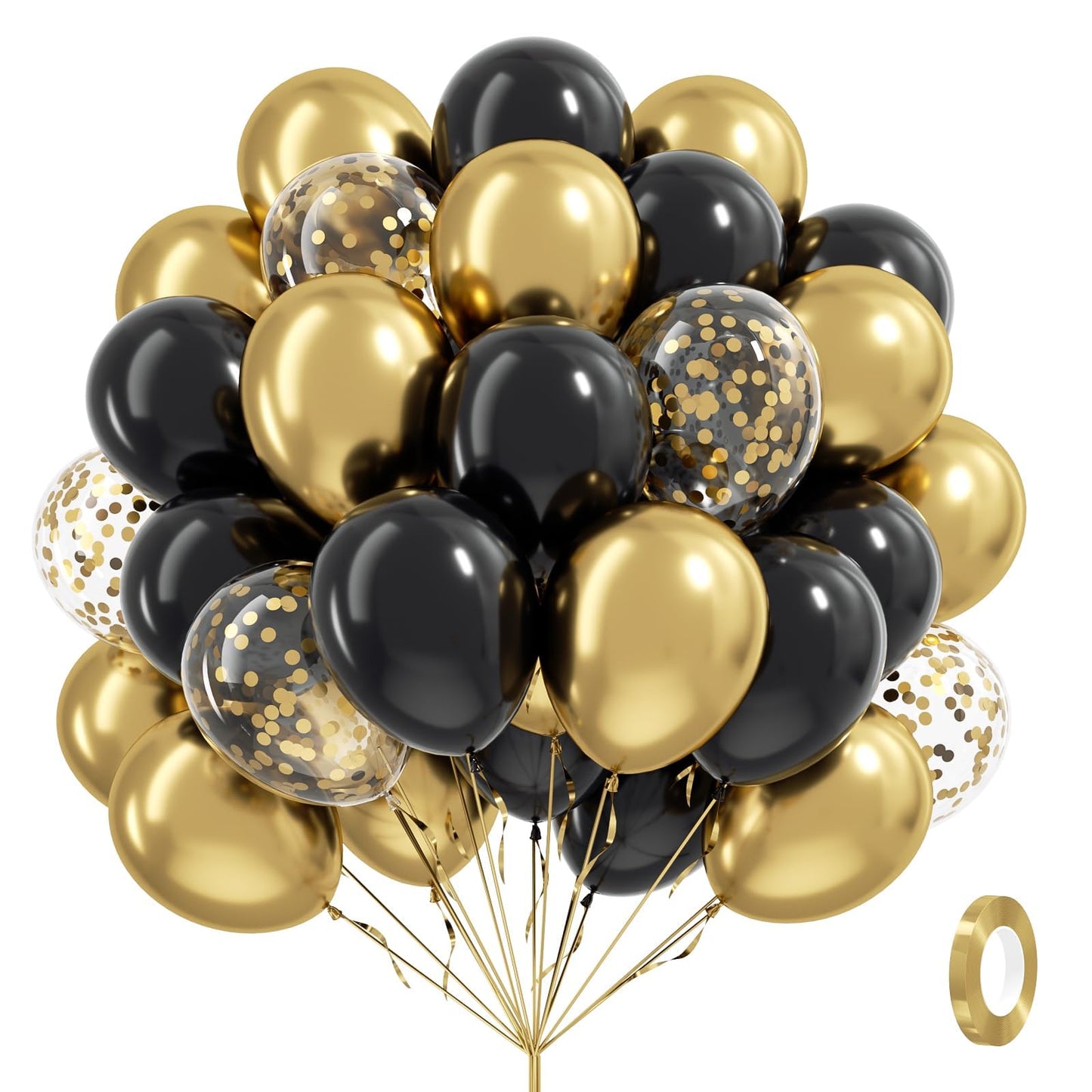 Vicduotex Black and Gold Balloons – 60pcs 12” Metallic Gold Confetti Set for Graduation, Anniversary & Birthday Parties