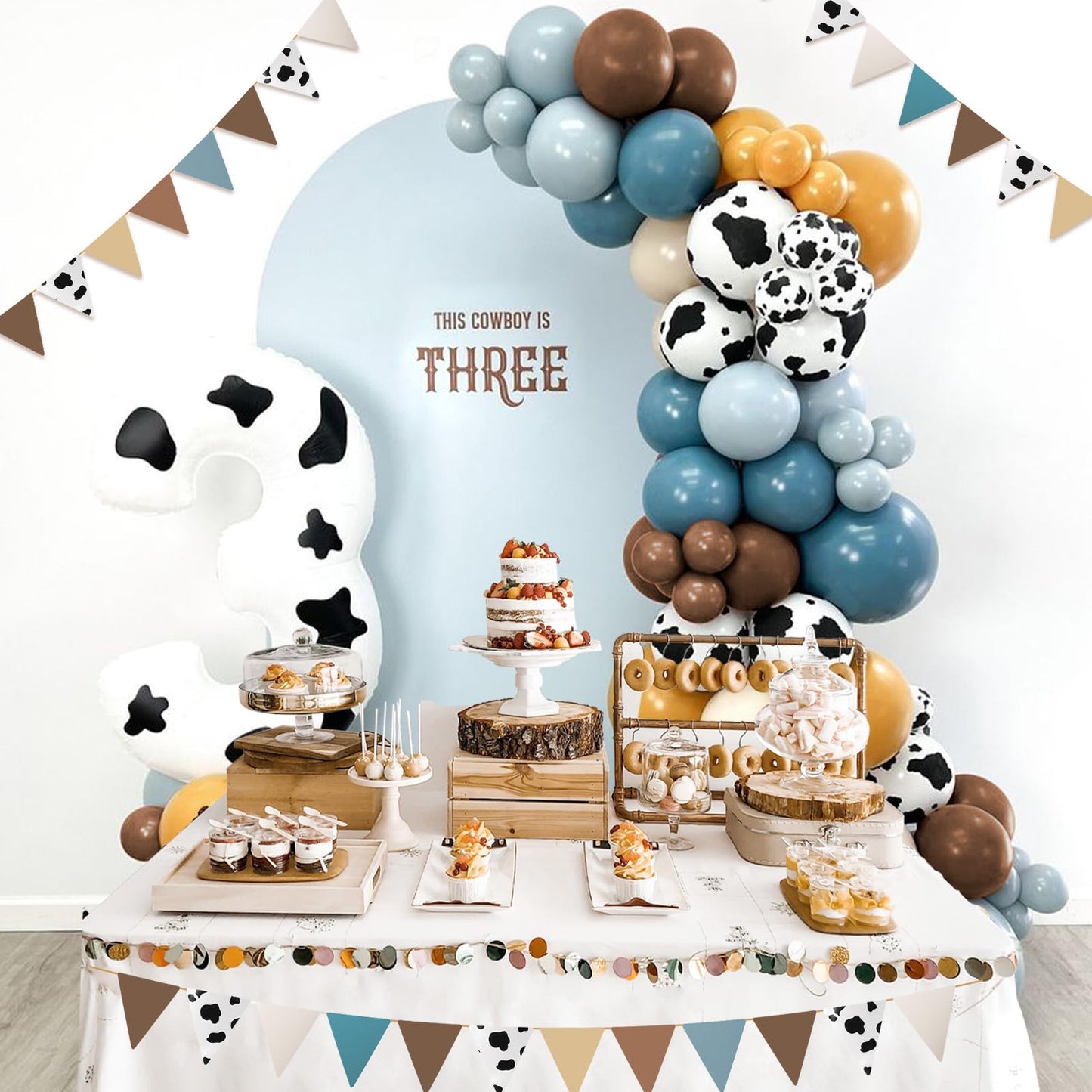 Vicduotex 60pcs Cowboy Balloons – Brown, Slate Blue, Dusty Blue, Sand White Latex Western Party Decor