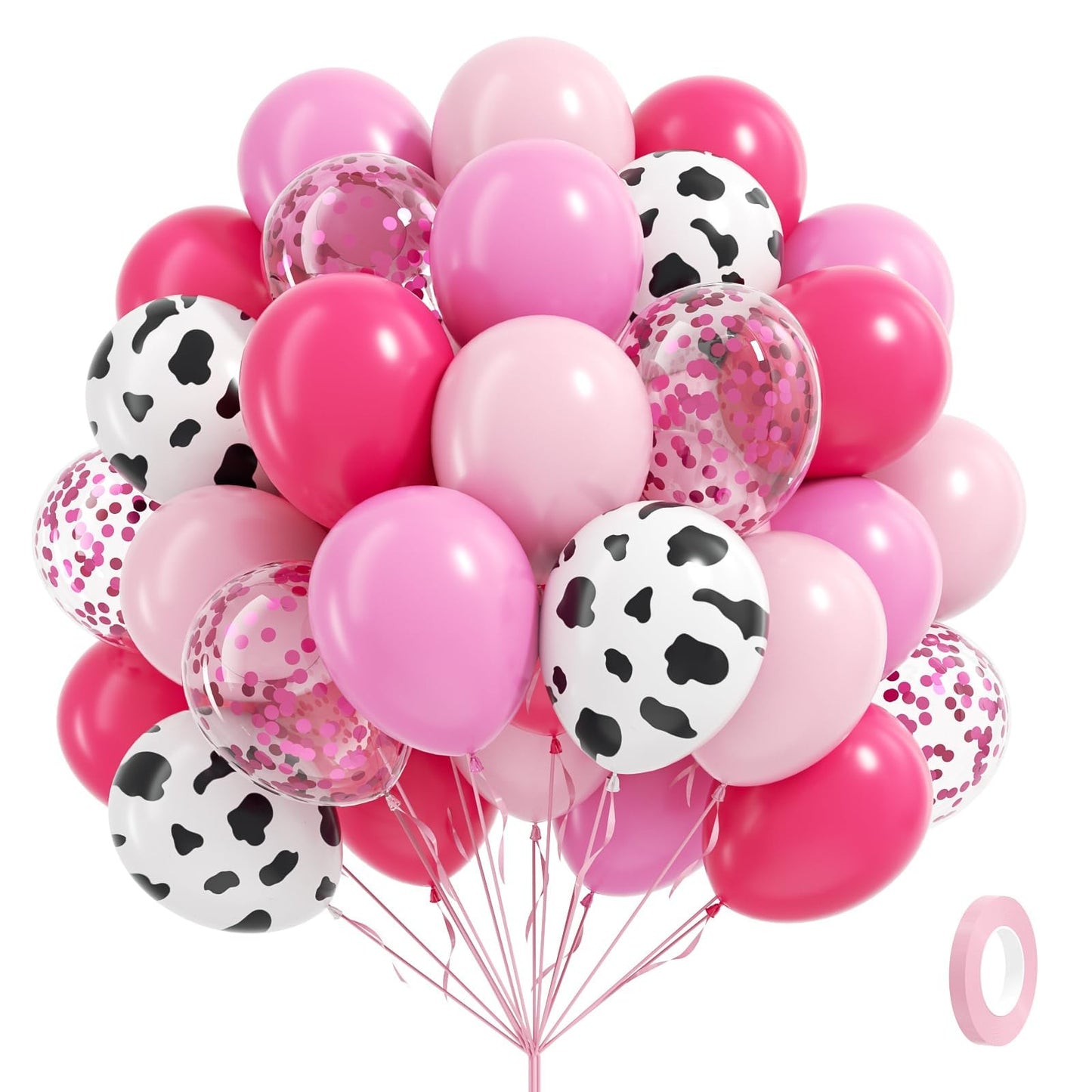 Vicduotex 60pcs Cowgirl Balloons Set — Hot Pink, Light Pink & Cow Print Confetti Latex for Farm Themed Parties