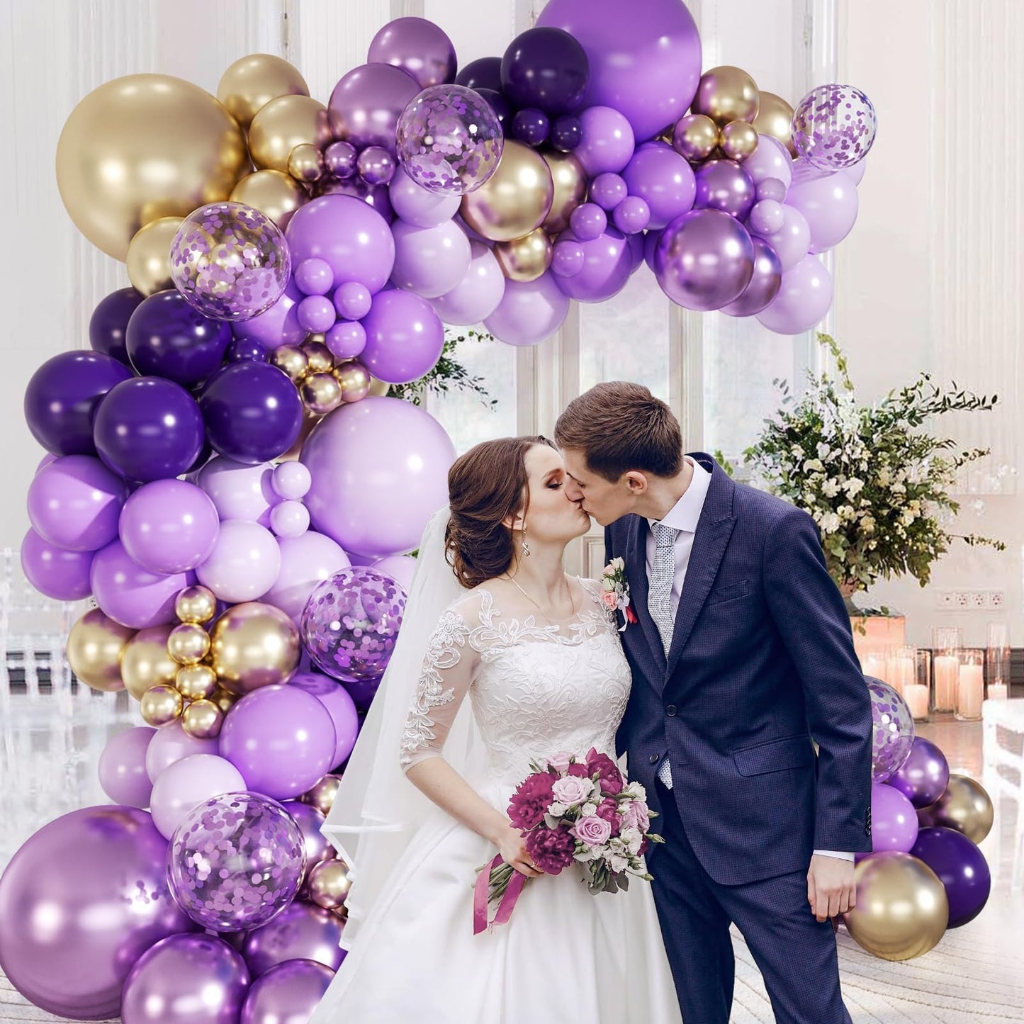 Vicduotex 147pcs Purple & Gold Balloon Arch Kit – Party Backdrop for Birthday & Wedding