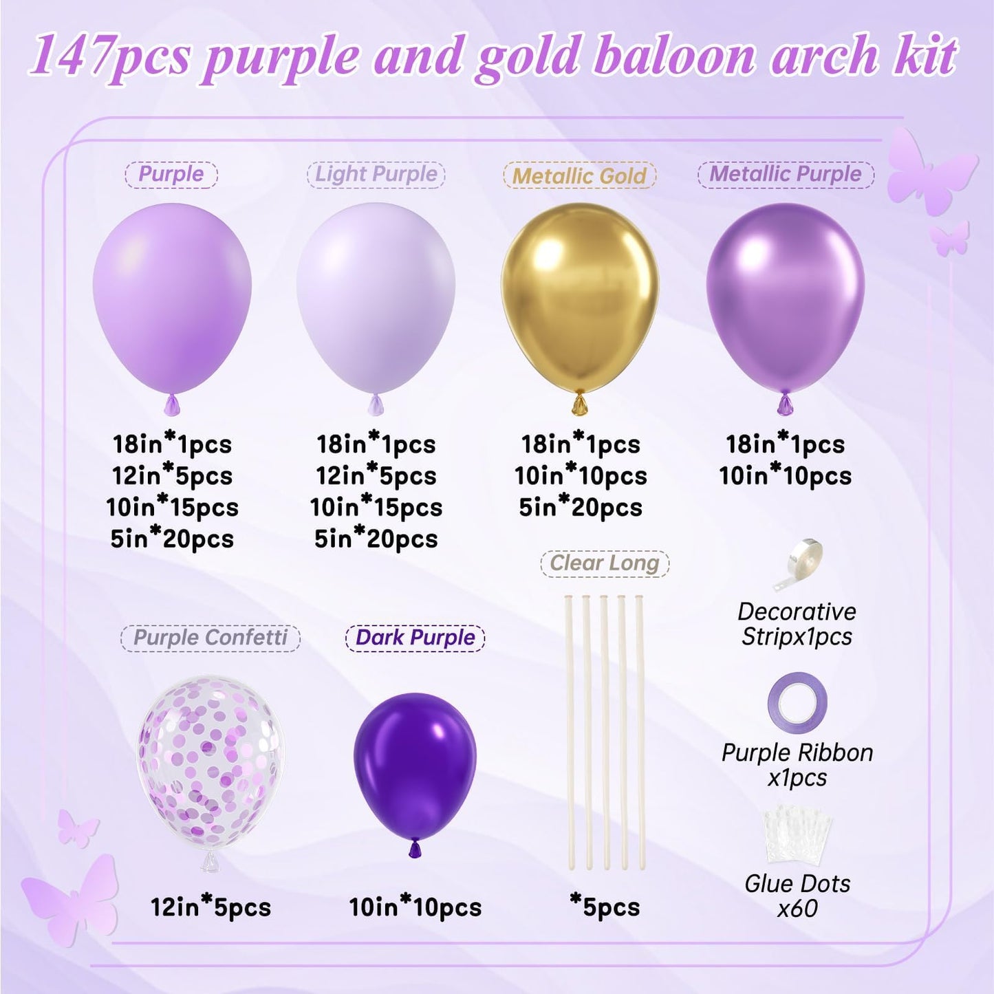 Vicduotex 147pcs Purple & Gold Balloon Arch Kit – Party Backdrop for Birthday & Wedding