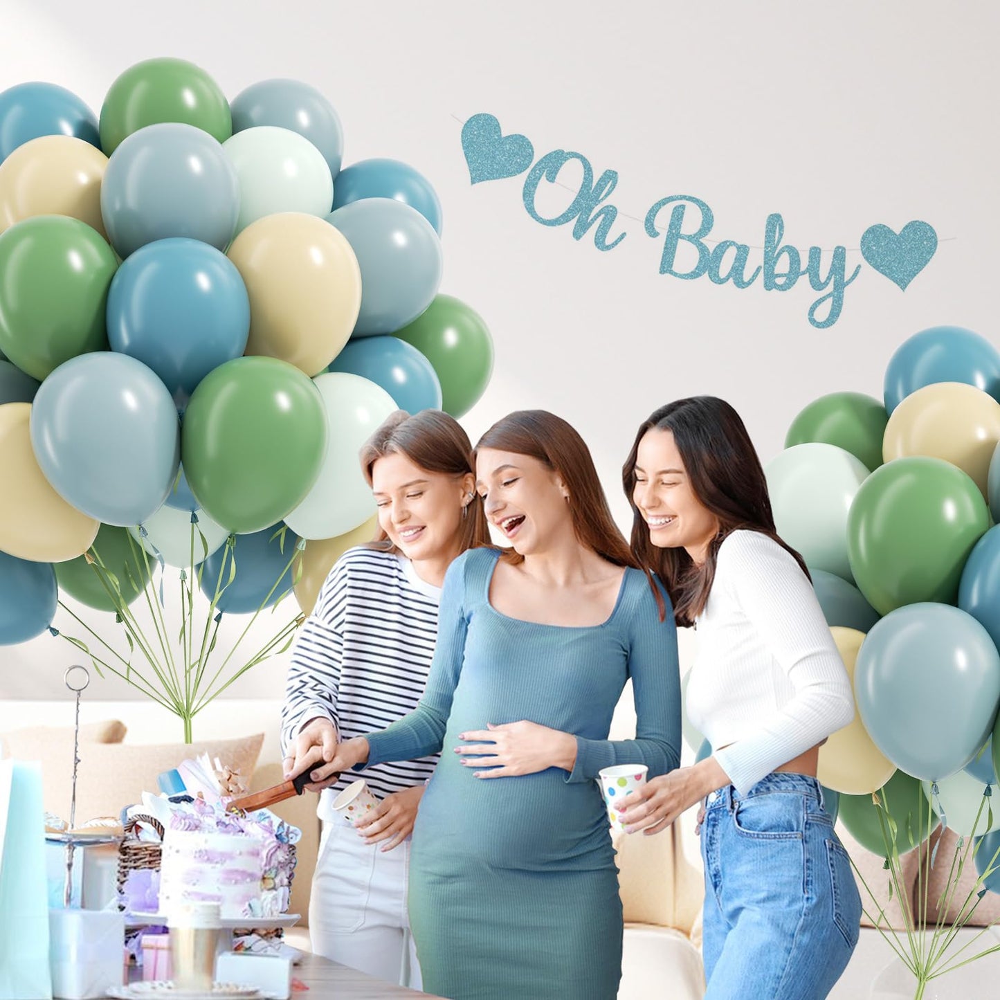 Vicduotex 60pcs Blue & Green Balloons Pack – Sage, Dusty Blue, Pastel Green, Nude for Bridal & Baby Showers