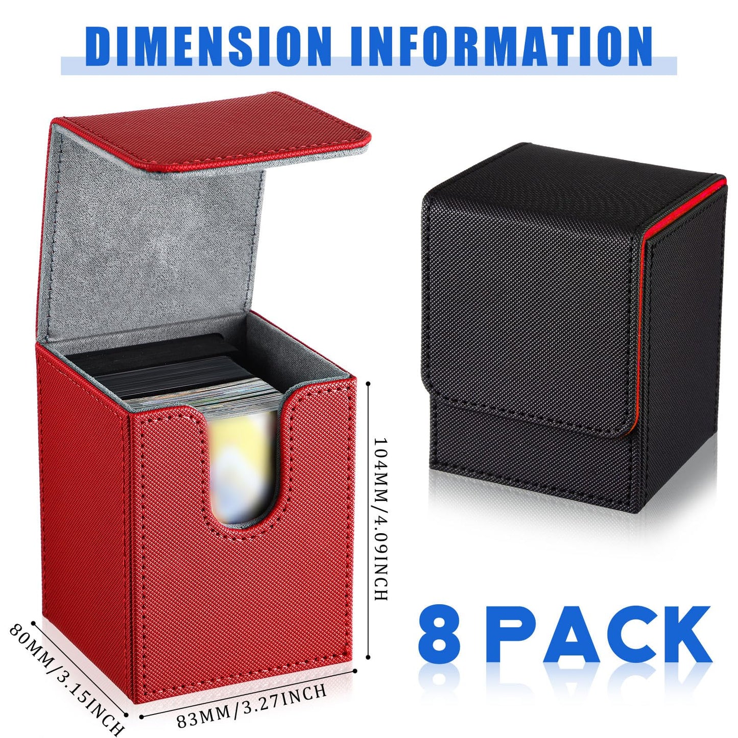 Vicenpal 8 Pack Card Deck Case – Sleeved Leather Boxes with Magnetic Closure, Holds 100+ Cards in 8 Colors