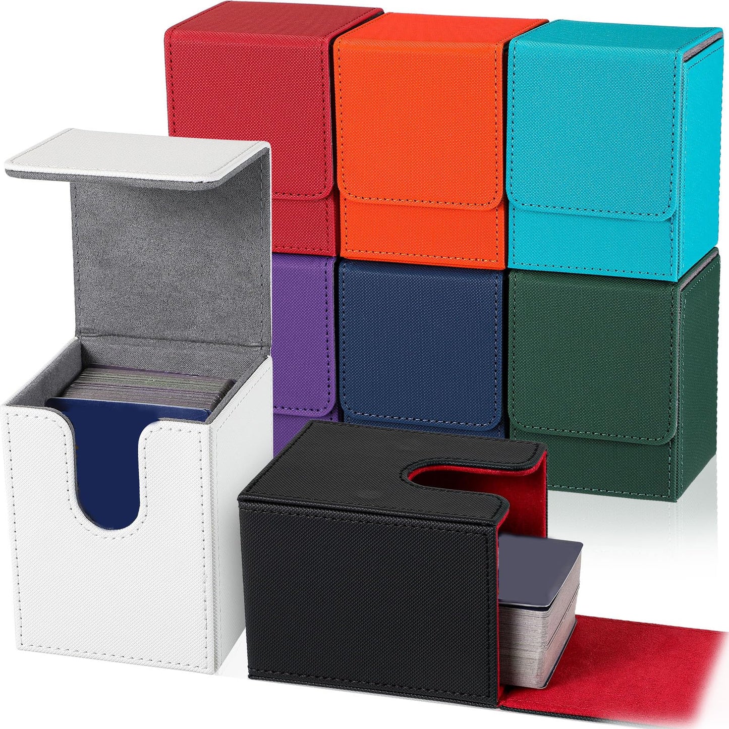 Vicenpal 8 Pack Card Deck Case – Sleeved Leather Boxes with Magnetic Closure, Holds 100+ Cards in 8 Colors