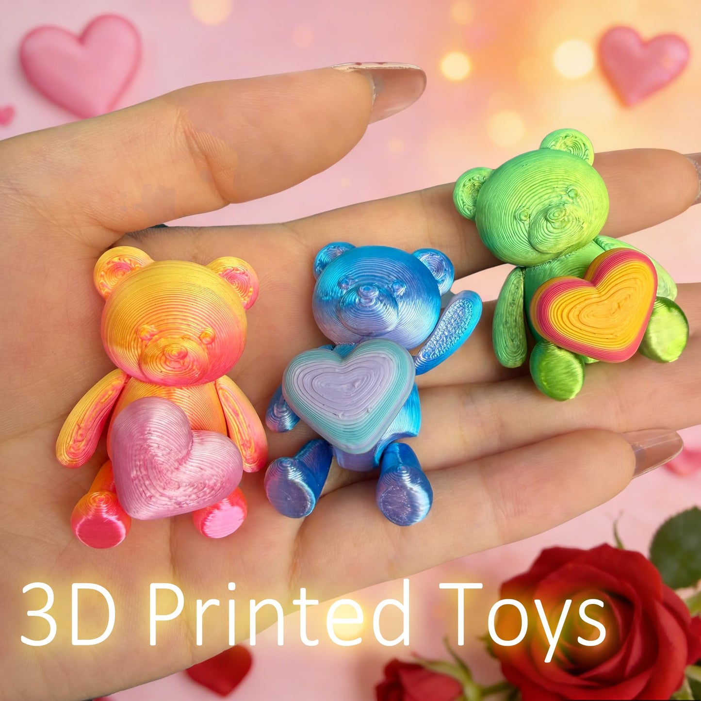 Vicentorra 24-Pack Valentines Day Gifts for Kids — 3D Printed Bear Fidgets with Spinning Hearts & Cards