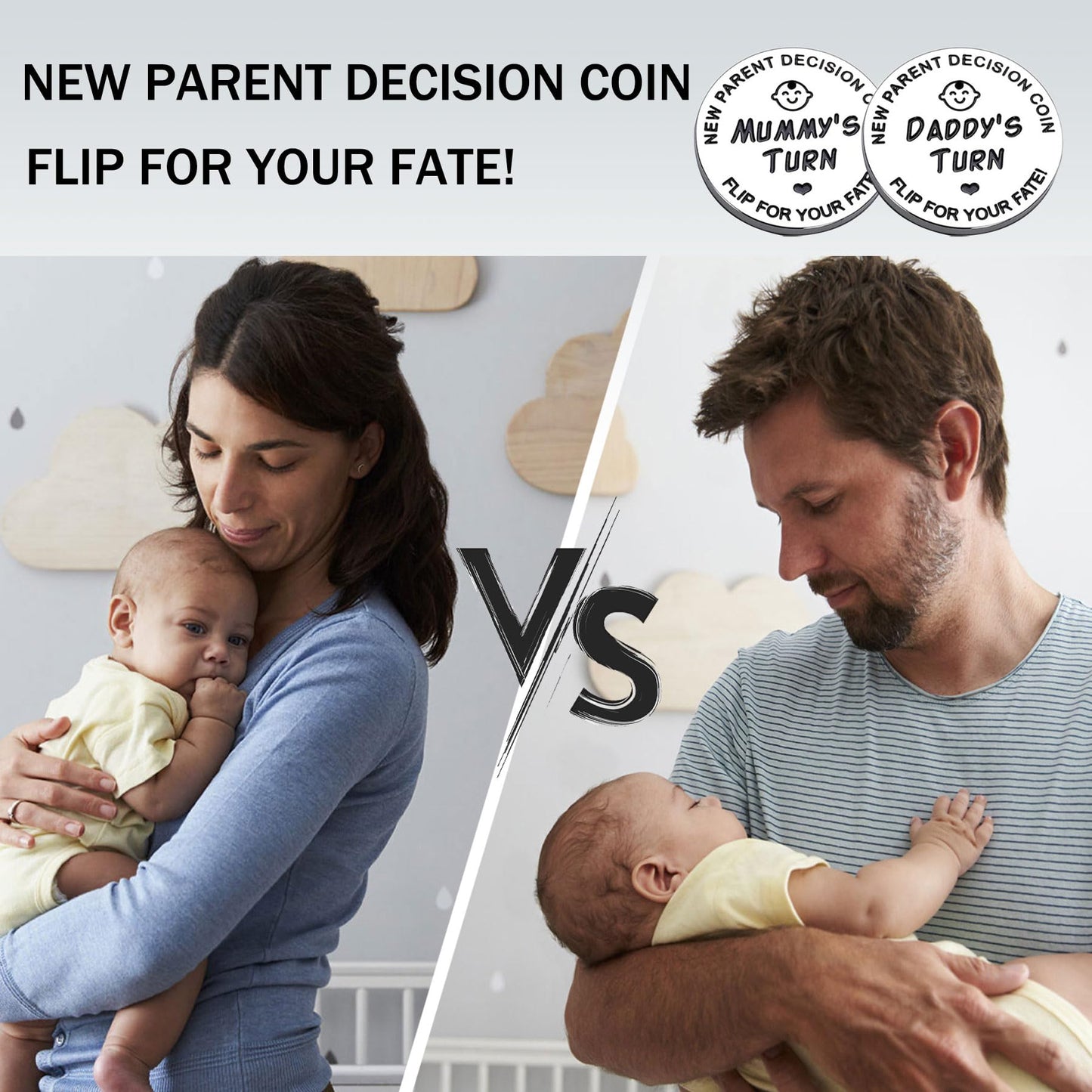 Vichona Double-Sided Decision Coin – Funny New Parents Gift for Mom & Dad