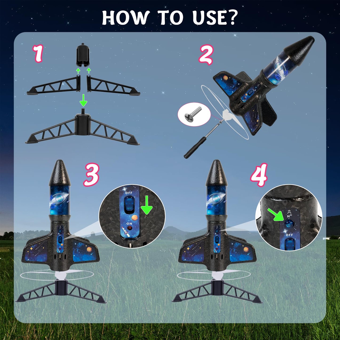 VICHTOP Rocket Launcher for Kids – 200 ft Flight, Safe Parachute, Rechargeable Outdoor Toy