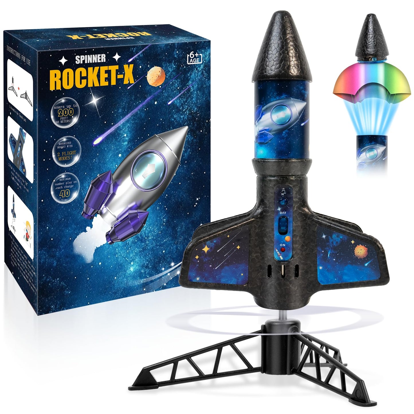 VICHTOP Rocket Launcher for Kids – 200 ft Flight, Safe Parachute, Rechargeable Outdoor Toy