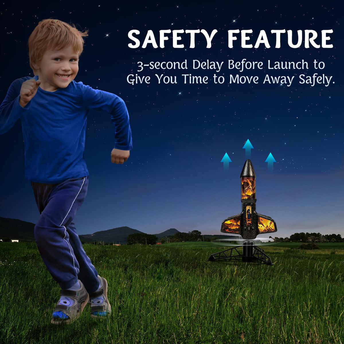 VICHTOP Rocket Launcher for Kids – 200 ft Flight, Glow LED, Rechargeable, Safe Parachute