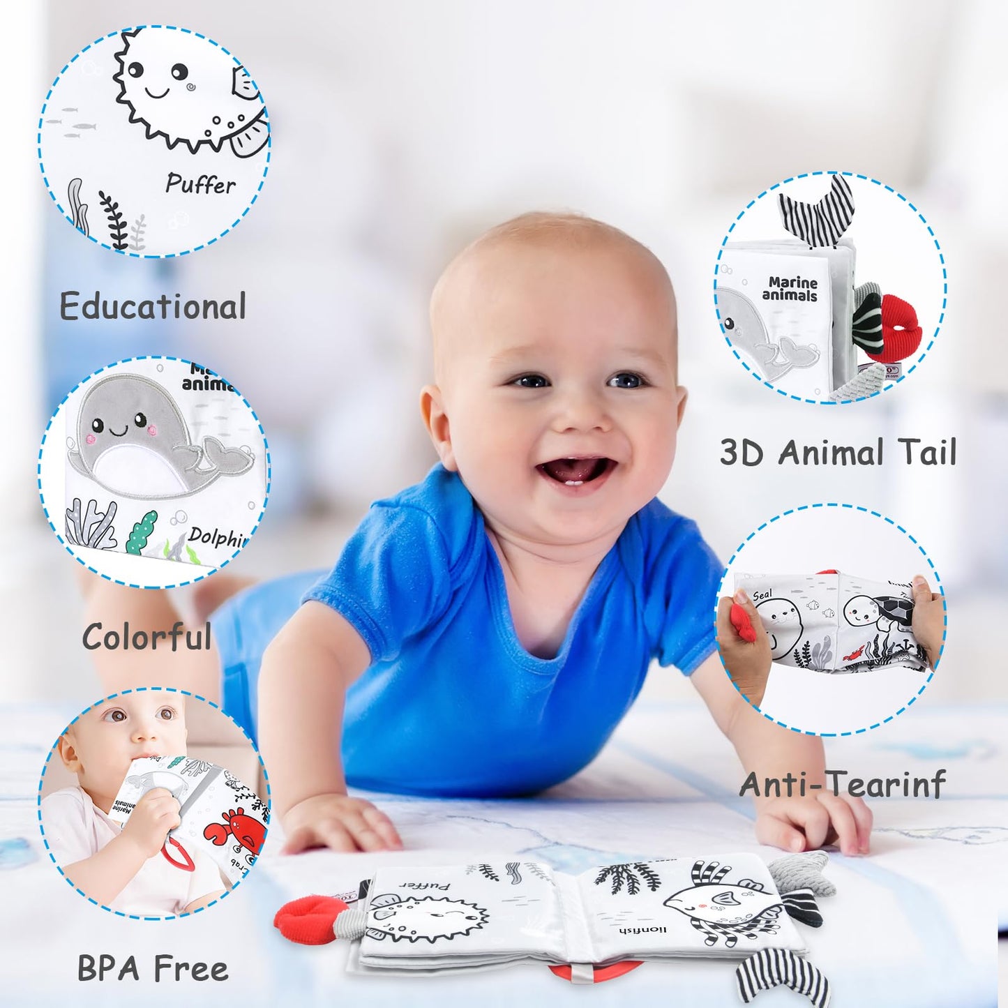 Vicloon Ocean Cloth Book: 3D Touch & High-Contrast Baby Toy