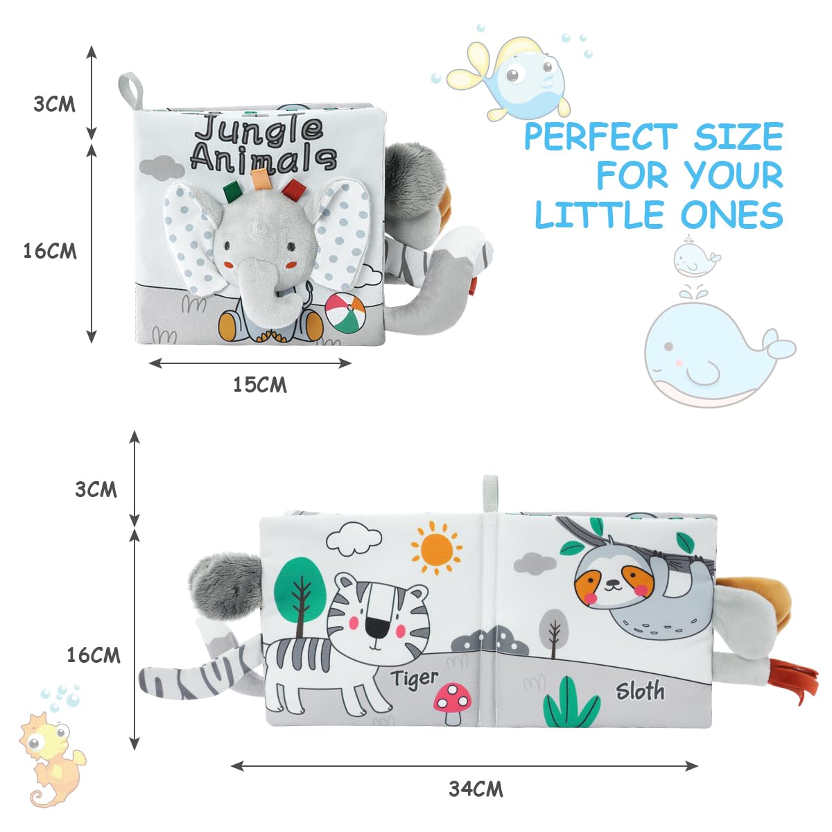 Vicloon Elephant Cloth Book – 3D Texture, High-Contrast Baby Cloth Book for 0-12 Months