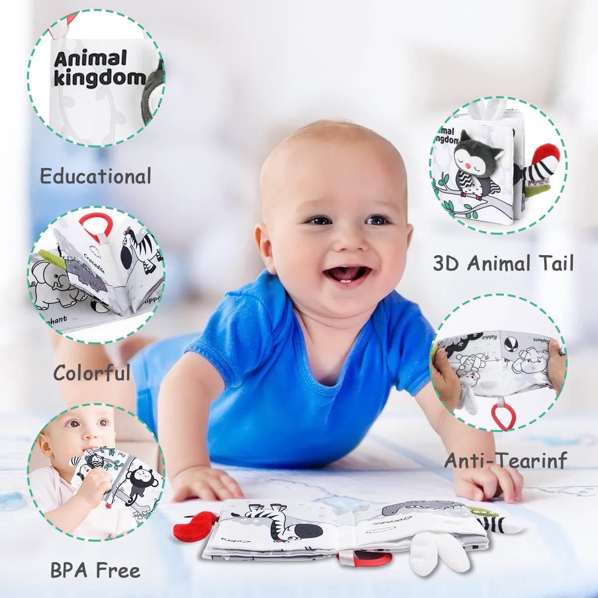 Vicloon Forest Cloth Book – 3D Touch & Feel High-Contrast Baby Cloth Book for 0-12 Months