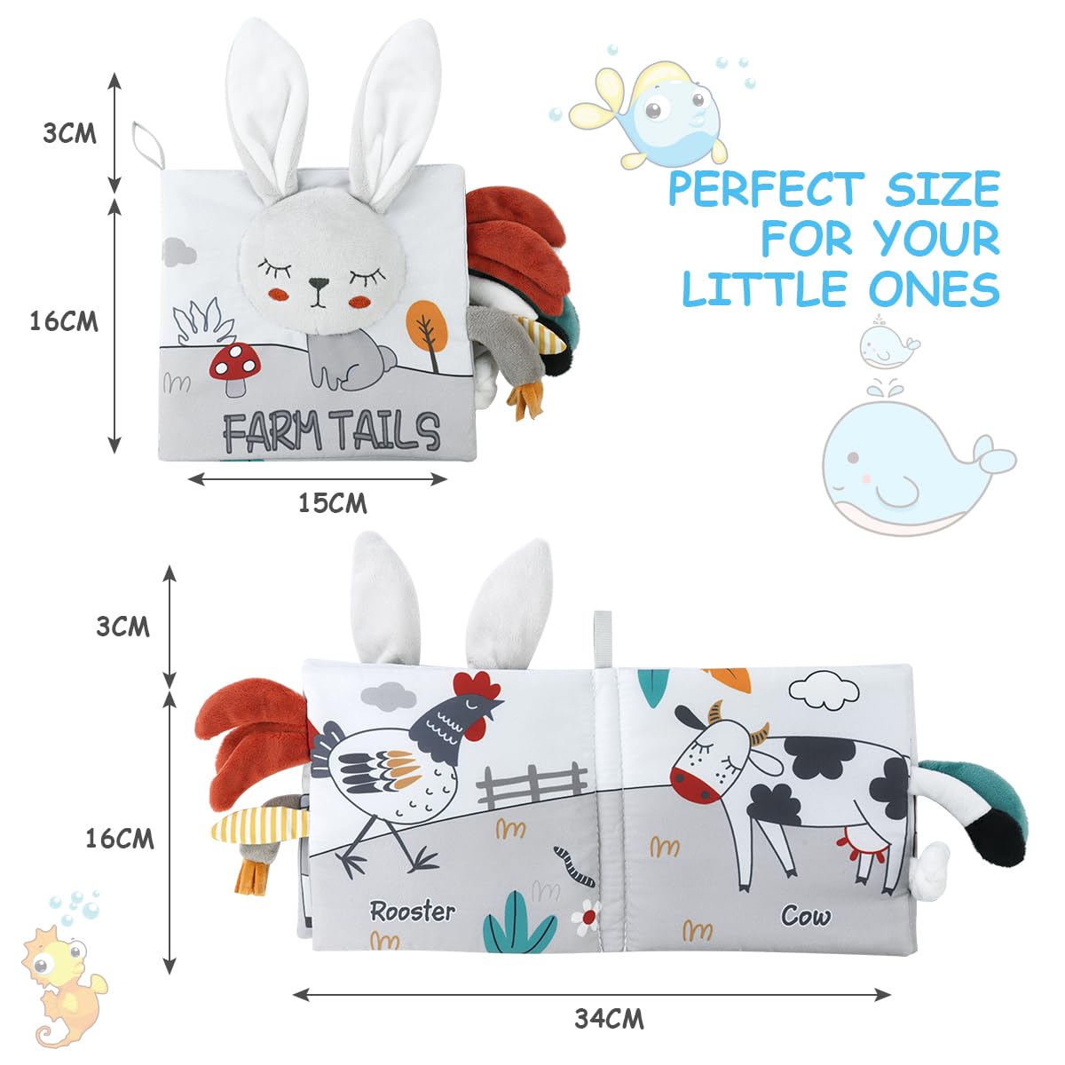 Vicloon Rabbit 3D Cloth Book – Soft Sensory Baby Book for 0-12 Months