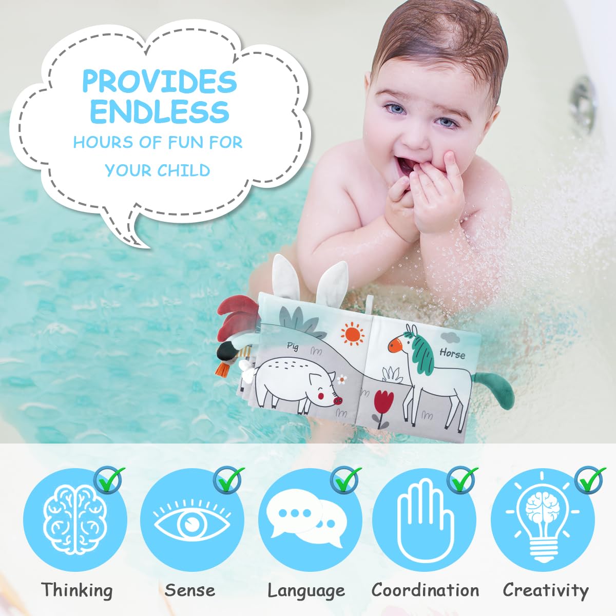 Vicloon Rabbit 3D Cloth Book – Soft Sensory Baby Book for 0-12 Months
