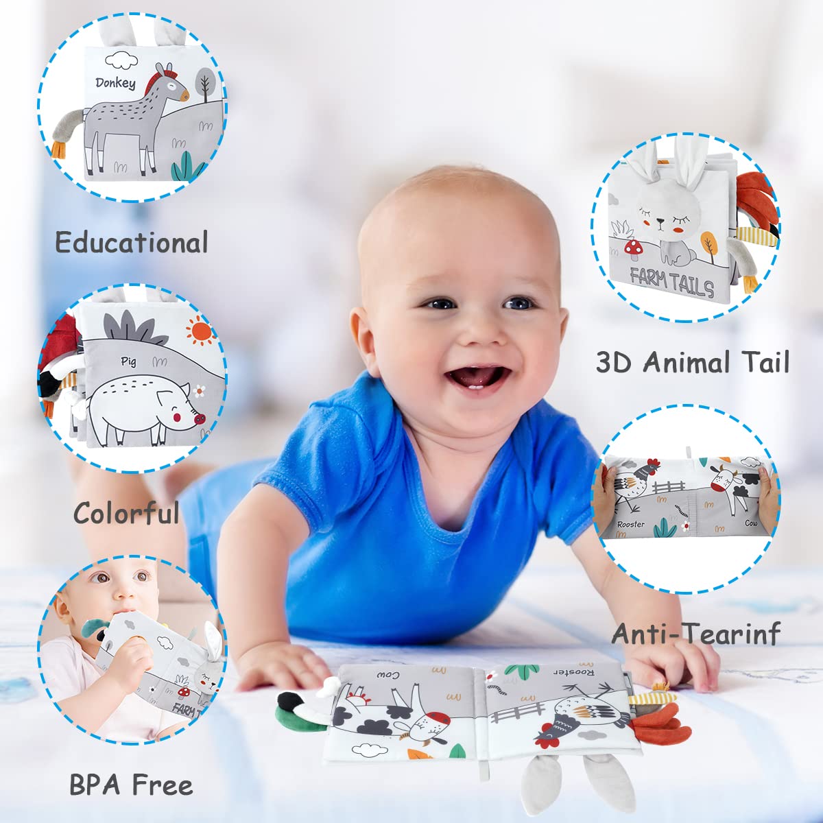 Vicloon Rabbit 3D Cloth Book – Soft Sensory Baby Book for 0-12 Months