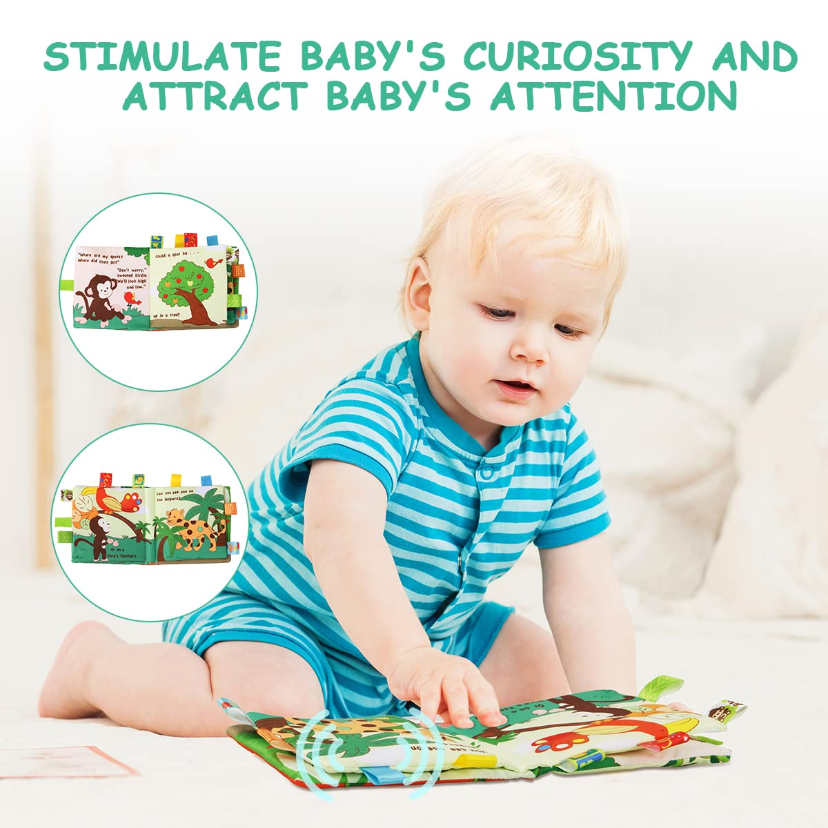 Vicloon Soft Baby Book Monkey – Textured Cloth Book with 3D Touch & Crinkle for 0-3 Years