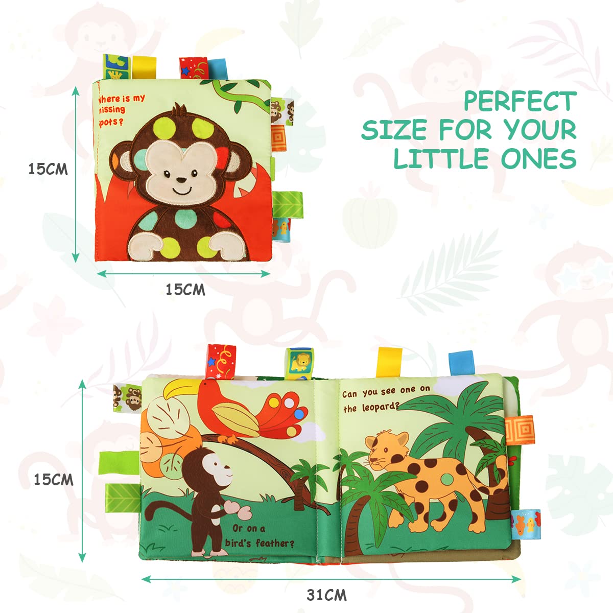 Vicloon Soft Baby Book Monkey – Textured Cloth Book with 3D Touch & Crinkle for 0-3 Years