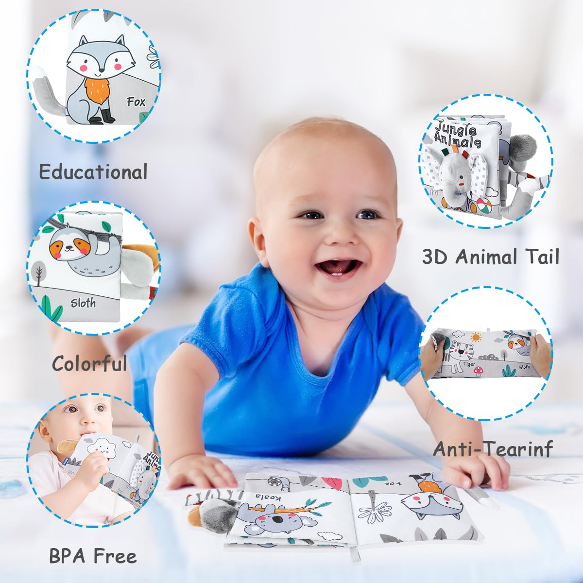 Vicloon Elephant Cloth Book – 3D Texture, High-Contrast Baby Cloth Book for 0-12 Months