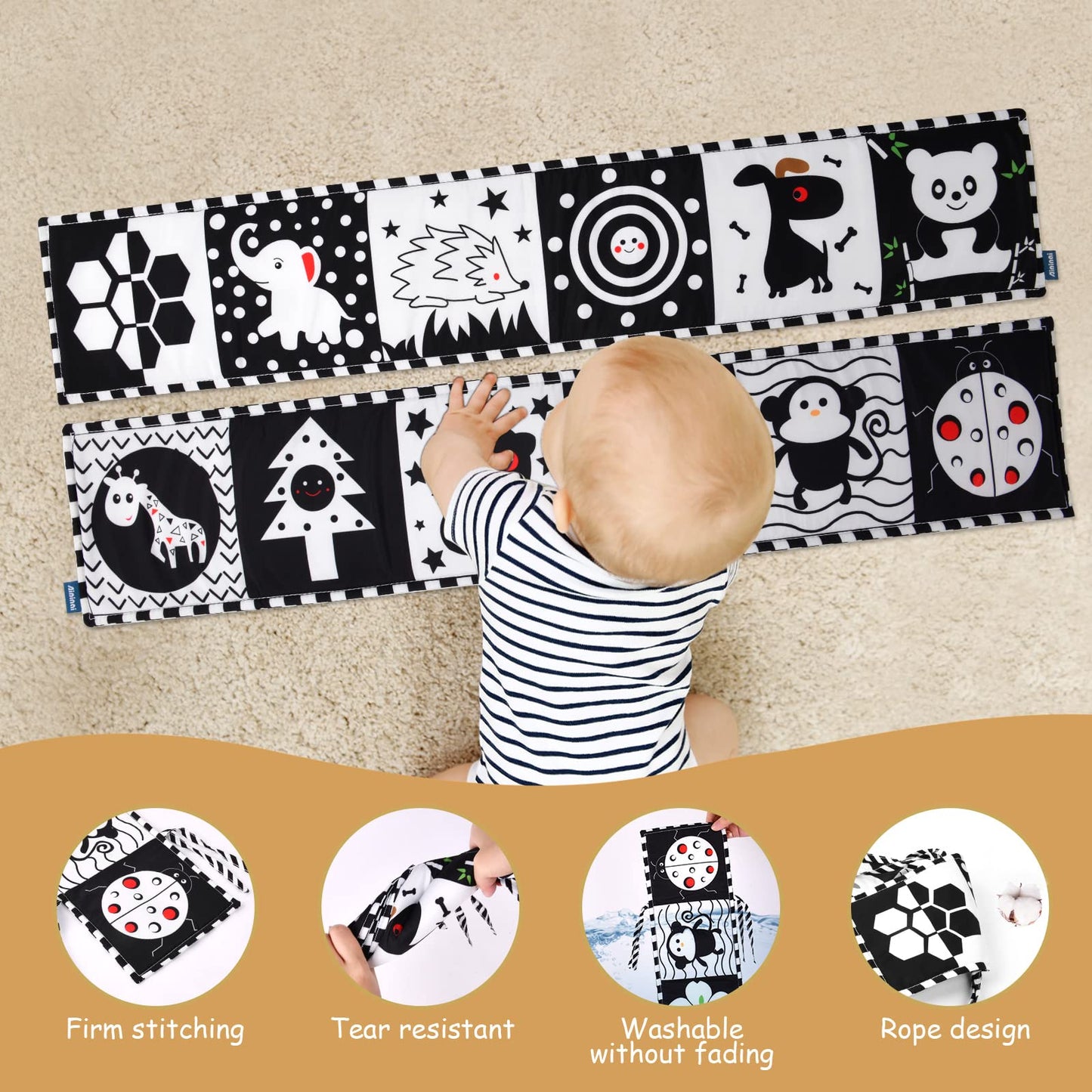 Vicloon Black & White Baby Book – High-Contrast Tummy Time Toys