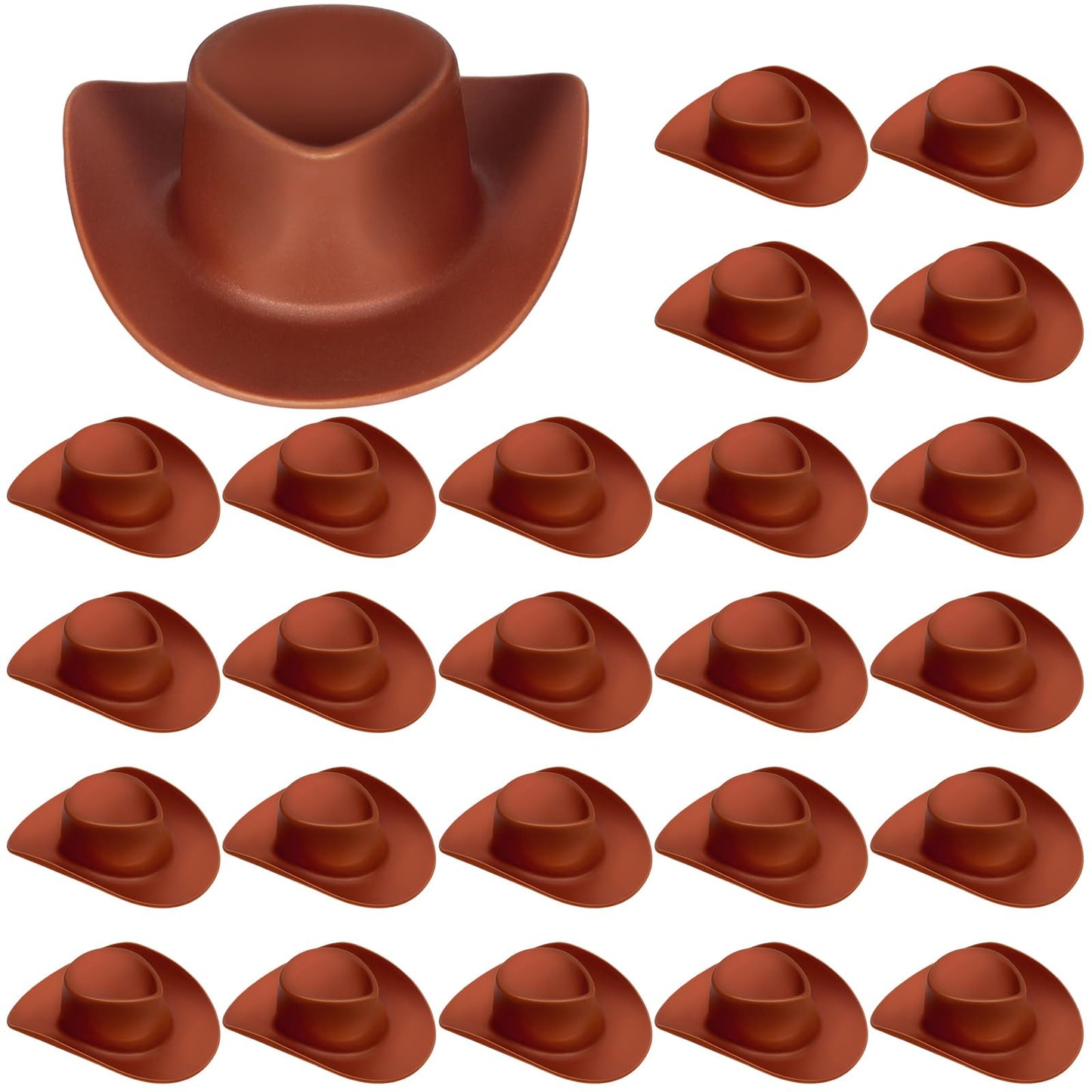 VICROIC 24-Pc Mini Cowboy Hats – Brown Plastic Doll Hats for Dollhouse Decor