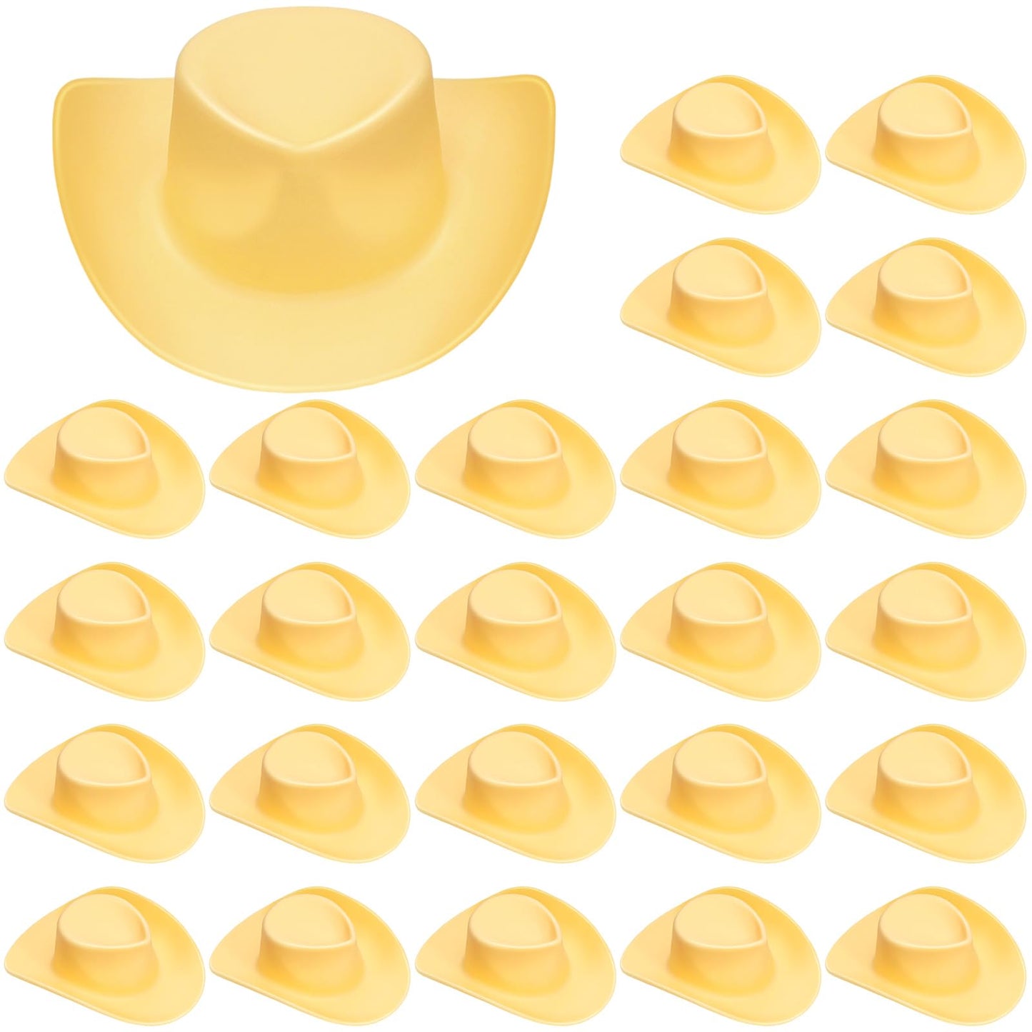 VICROIC 24 Pcs Yellow Mini Cowboy Hats for Dolls – Plastic Dollhouse Accessories & Party Decor