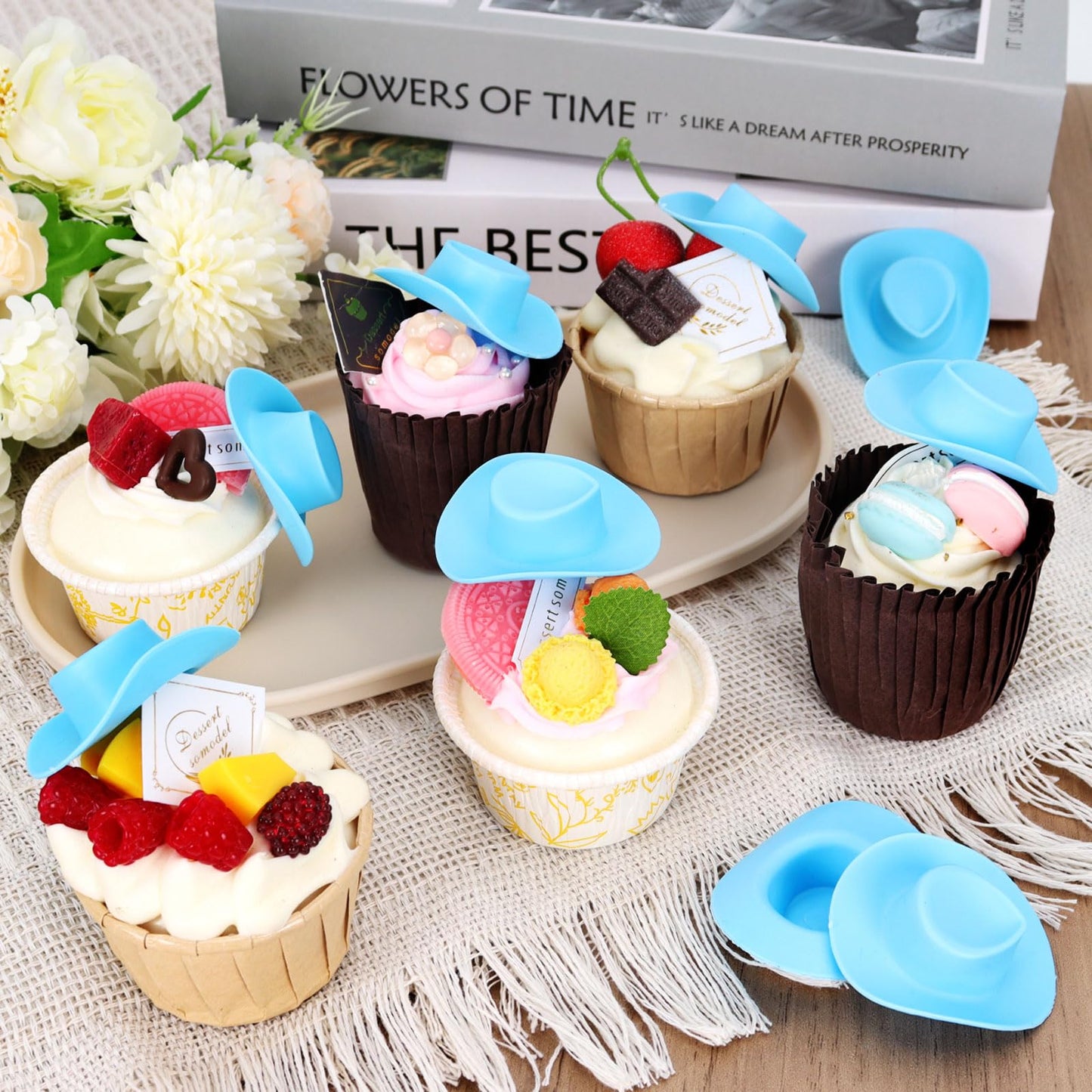 VICROIC 24 Pcs Mini Cowboy Hats – Blue Doll Accessories & Dollhouse Decor