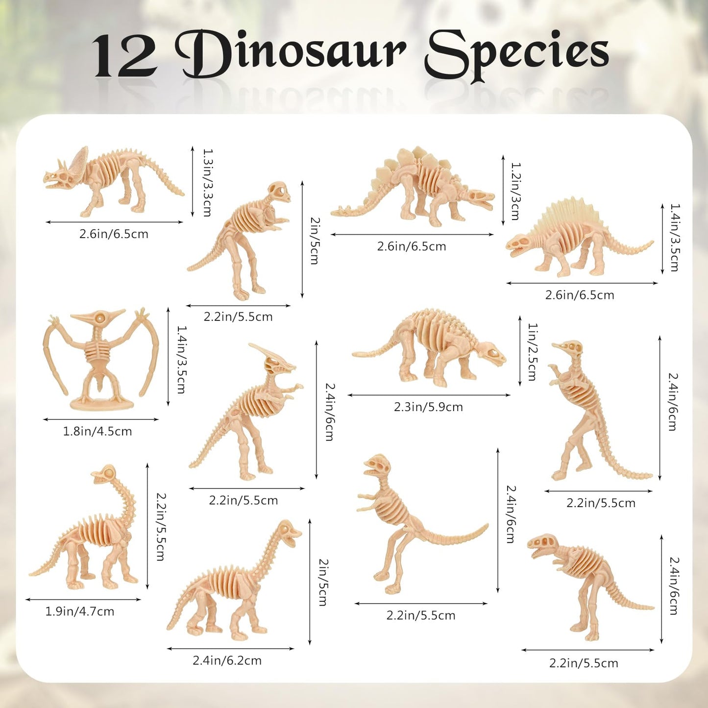 VICROIC 60 PCS Dinosaur Fossil Skeletons – 12 Styles for Science Play & Decor