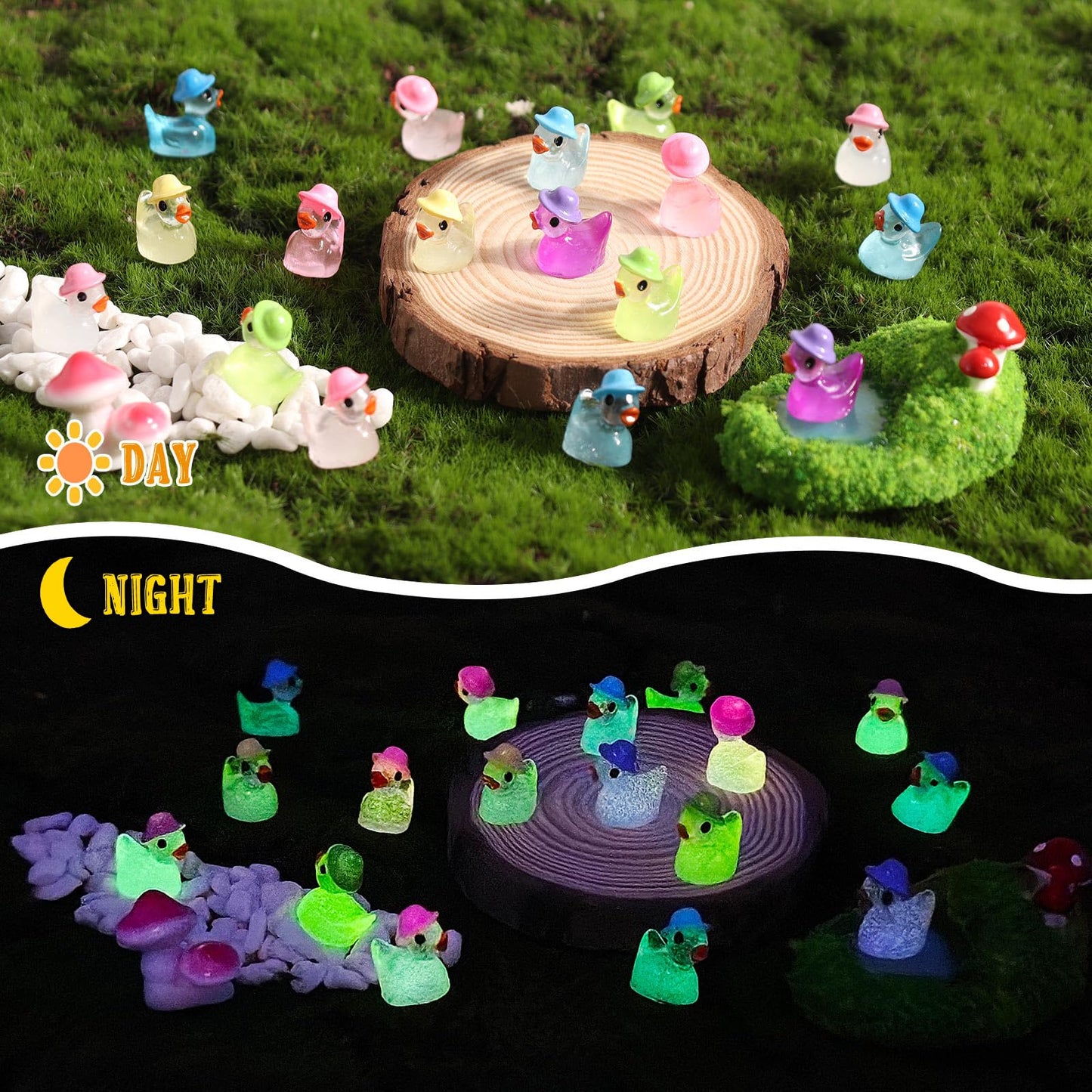 VICROIC 100 PCS Luminous Mini Resin Ducks — Glow in the Dark Decor for Dollhouses, Gardens & Parties