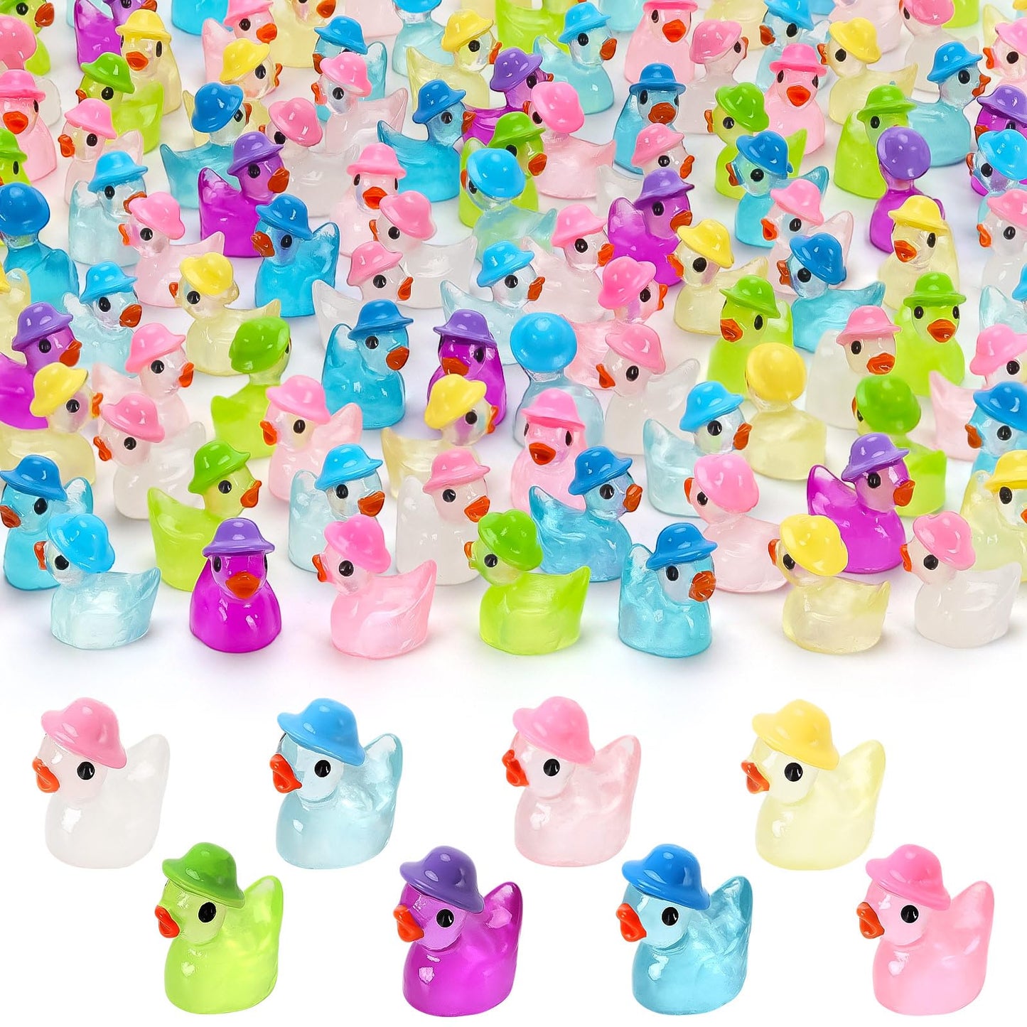 VICROIC 100 PCS Luminous Mini Resin Ducks — Glow in the Dark Decor for Dollhouses, Gardens & Parties