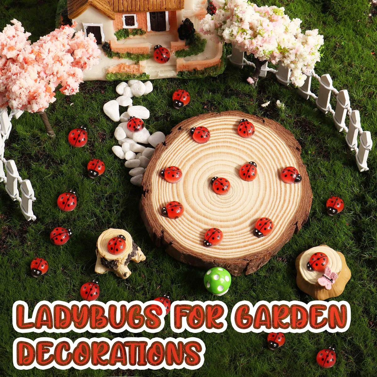VICROIC 100 PCS Mini Resin Ladybugs – Tiny Dollhouse Figurines for Crafts, Cakes & Fairy Gardens