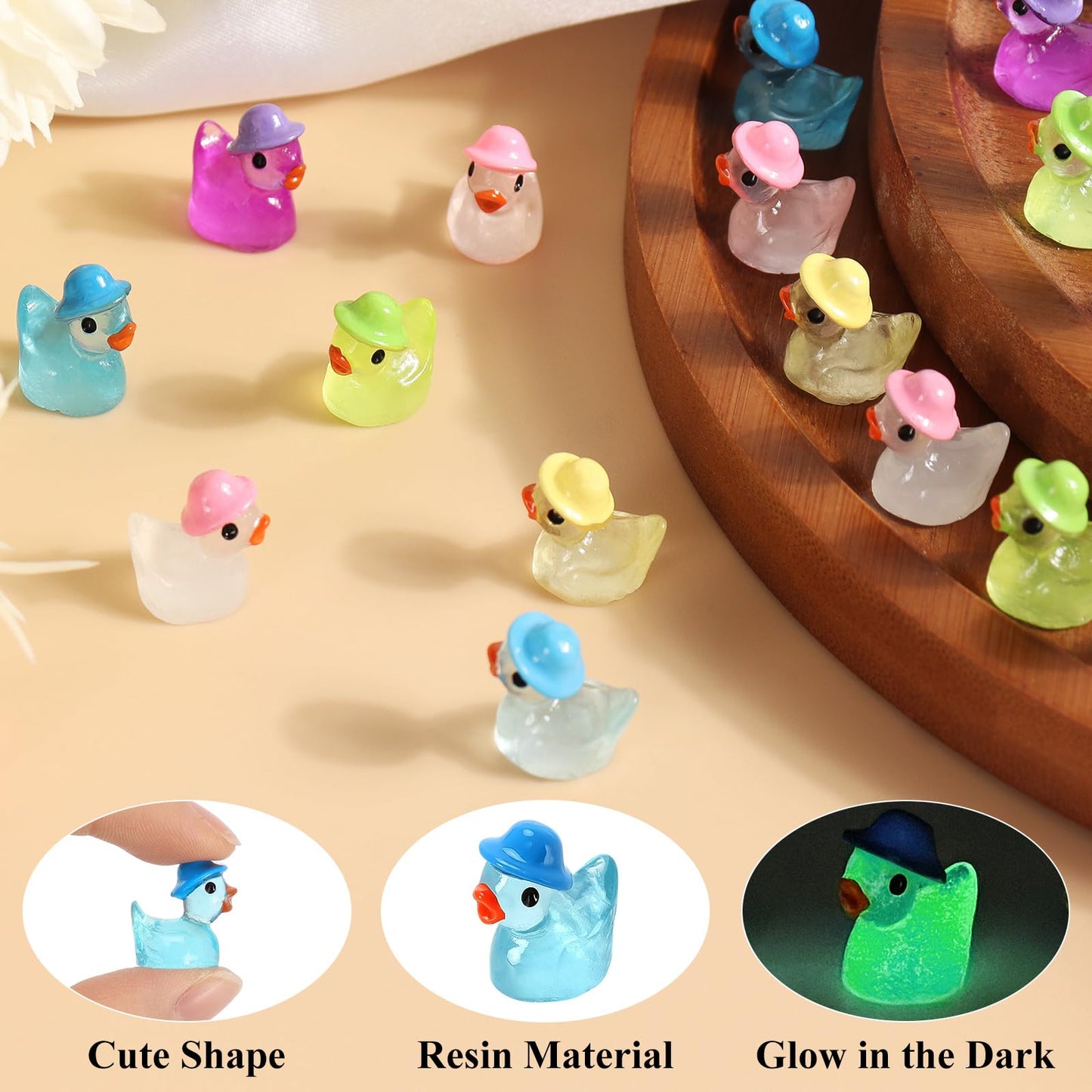 VICROIC 100 PCS Luminous Mini Resin Ducks — Glow in the Dark Decor for Dollhouses, Gardens & Parties