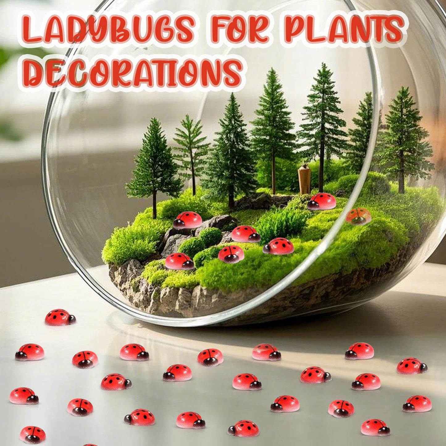 VICROIC 100 PCS Mini Resin Ladybugs – Tiny Dollhouse Figurines for Crafts, Cakes & Fairy Gardens