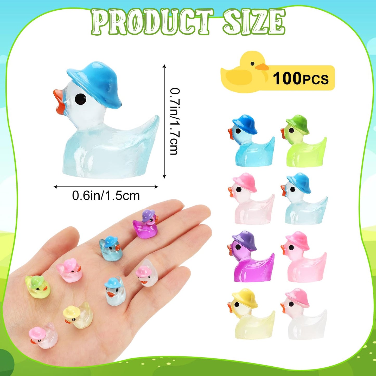 VICROIC 100 PCS Luminous Mini Resin Ducks — Glow in the Dark Decor for Dollhouses, Gardens & Parties