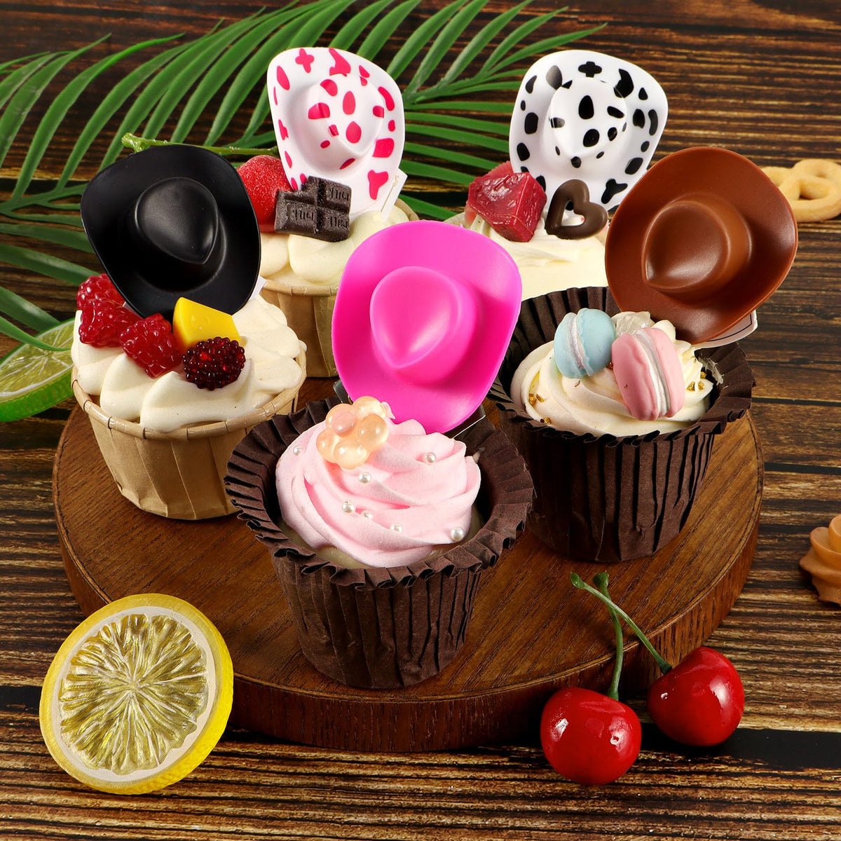 VICROIC 24-Pcs Plastic Mini Cowboy Hats – Colorful Doll Party Props & Craft Decor