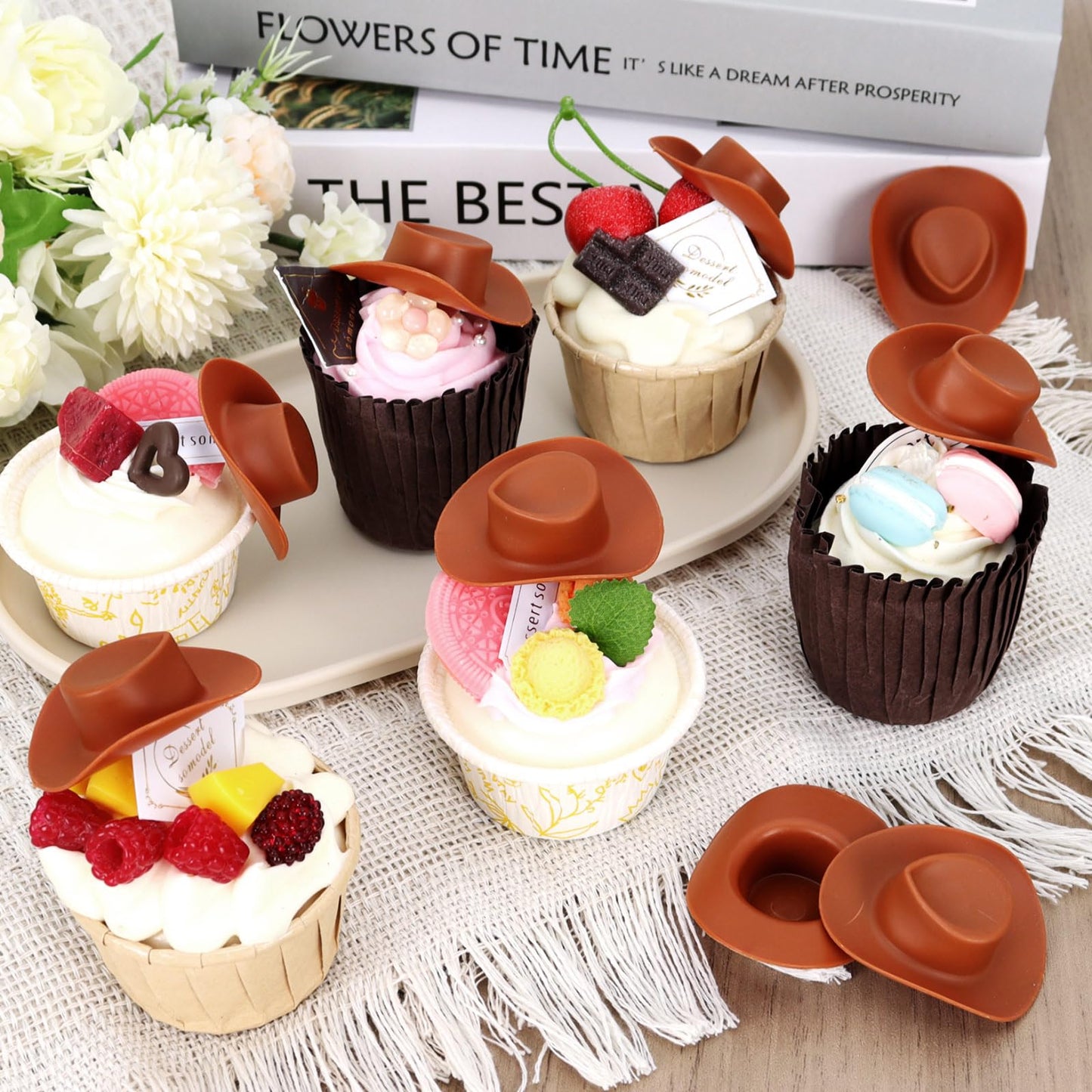 VICROIC 24-Pc Mini Cowboy Hats – Brown Plastic Doll Hats for Dollhouse Decor