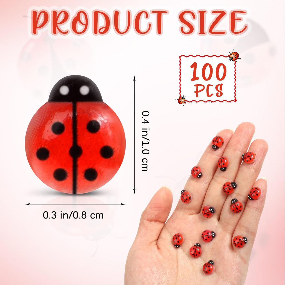 VICROIC 100 PCS Mini Resin Ladybugs – Tiny Dollhouse Figurines for Crafts, Cakes & Fairy Gardens