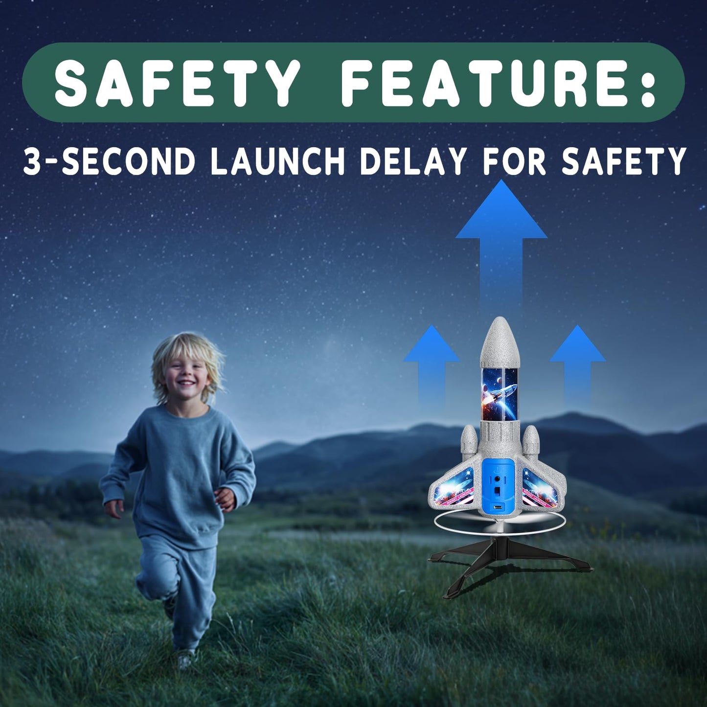 VICHTOP Rocket Launcher for Kids – 200 ft Flight, Auto Electric Spinner Rocket Toy