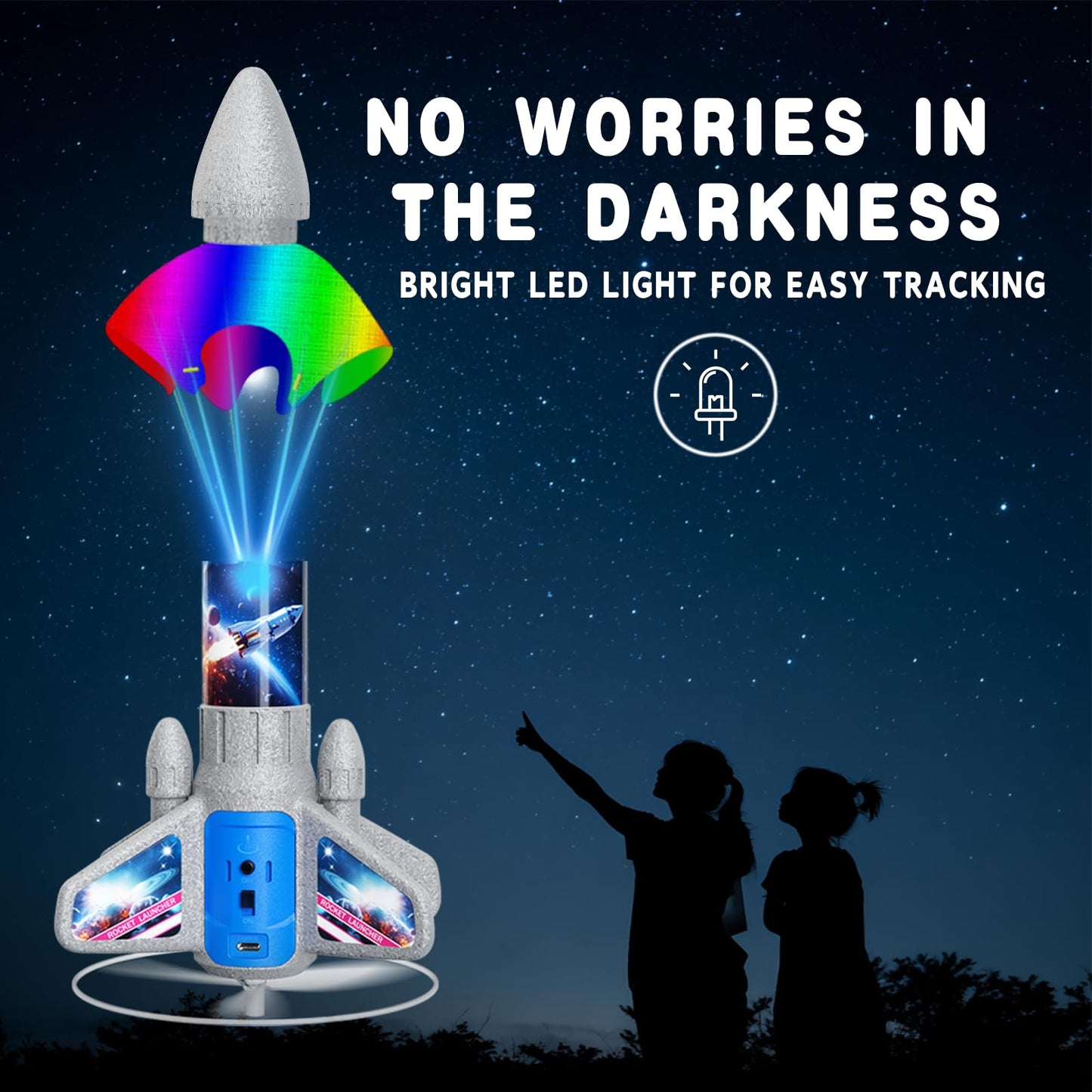 VICHTOP Rocket Launcher for Kids – 200 ft Flight, Auto Electric Spinner Rocket Toy