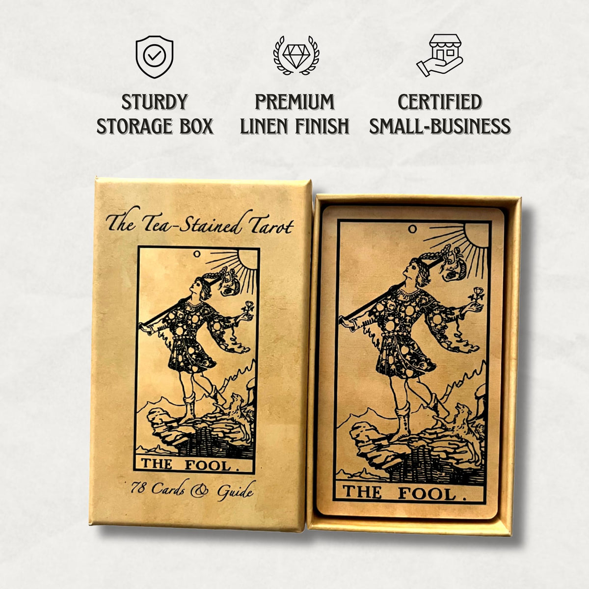 Vieux Monde Express The Tea-Stained Tarot & Guide | 78 Cards, Linen Finish, Made in USA