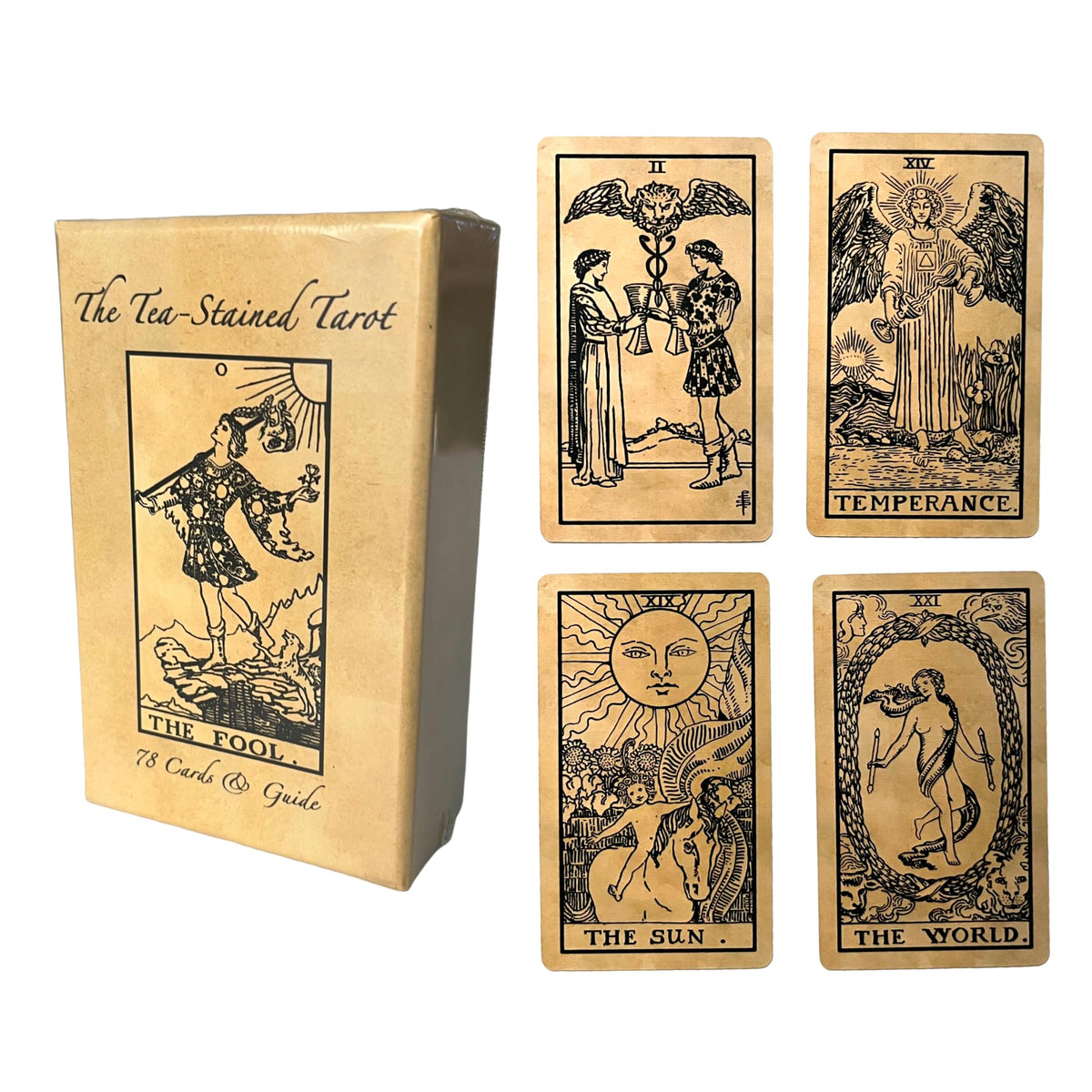 Vieux Monde Express The Tea-Stained Tarot & Guide | 78 Cards, Linen Finish, Made in USA