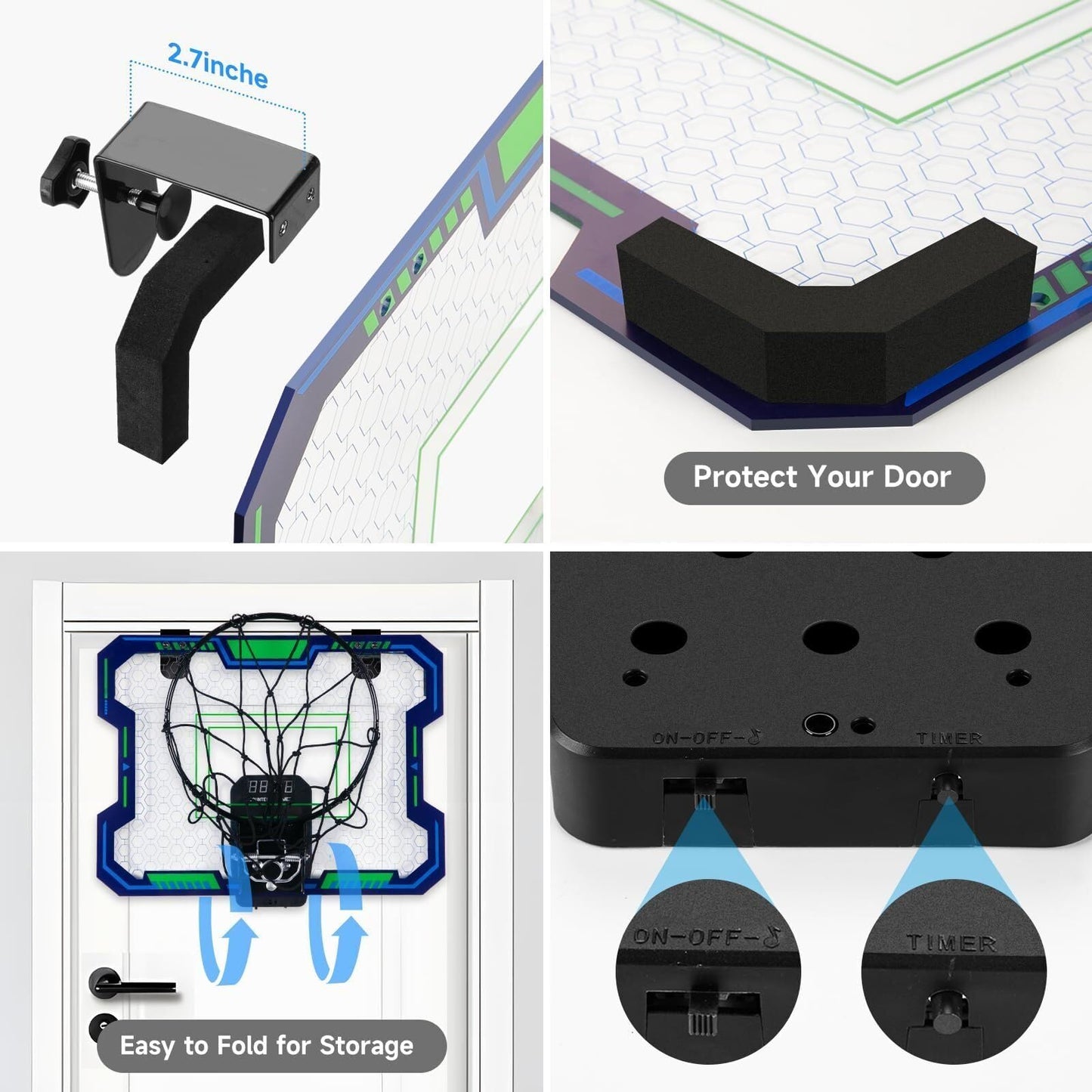VIGNUTO Indoor Basketball Hoop for Kids (Over the Door) – Scoring, Countdown & Music