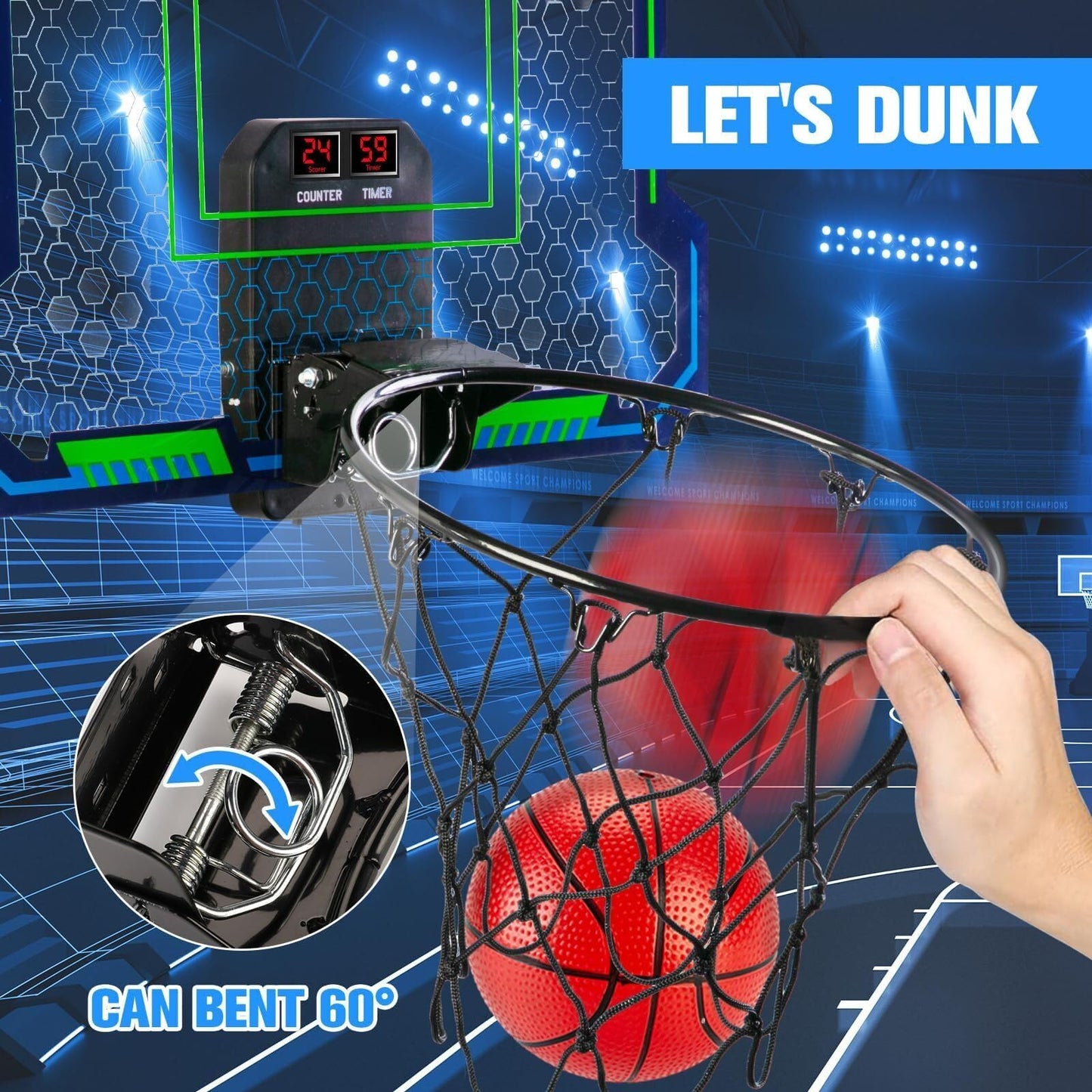 VIGNUTO Indoor Basketball Hoop for Kids (Over the Door) – Scoring, Countdown & Music