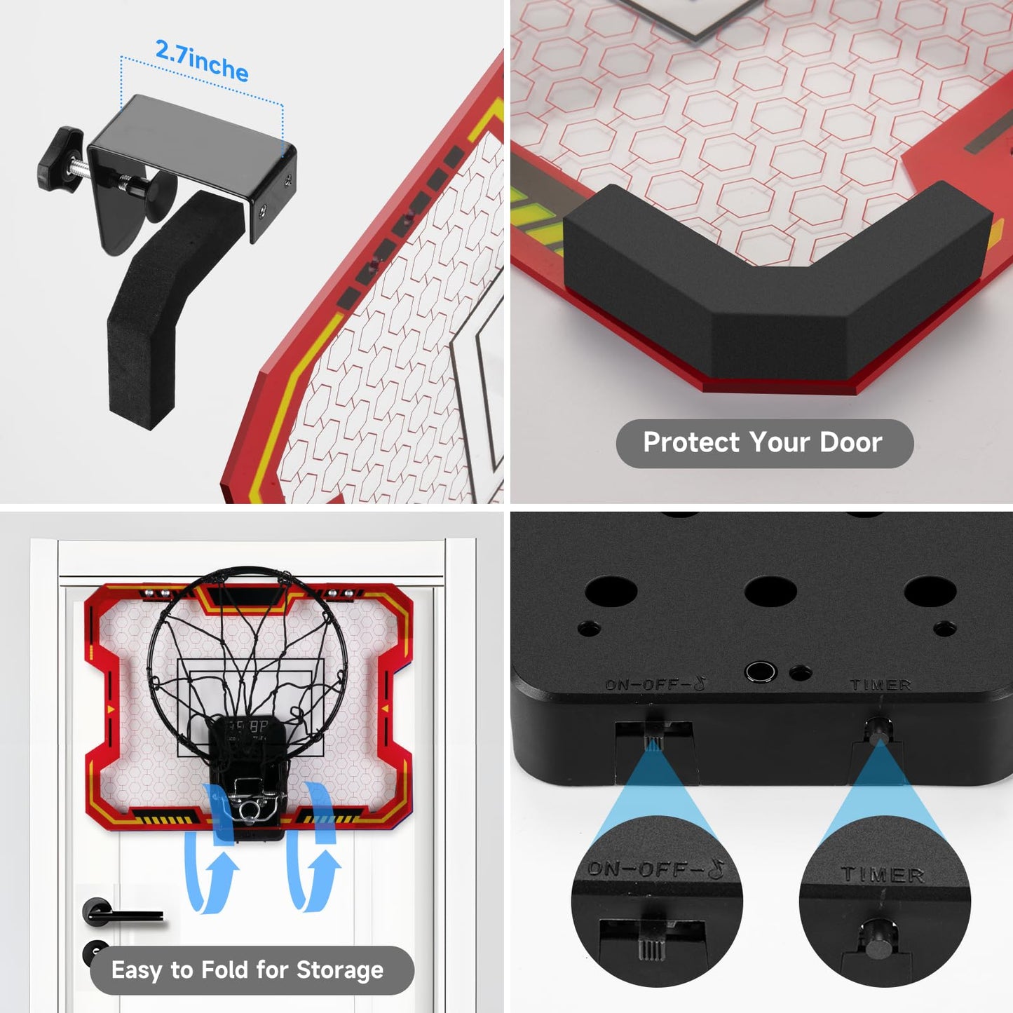 Vignuto Indoor Basketball Hoop for Kids – Over-the-Door, Scoring & Music