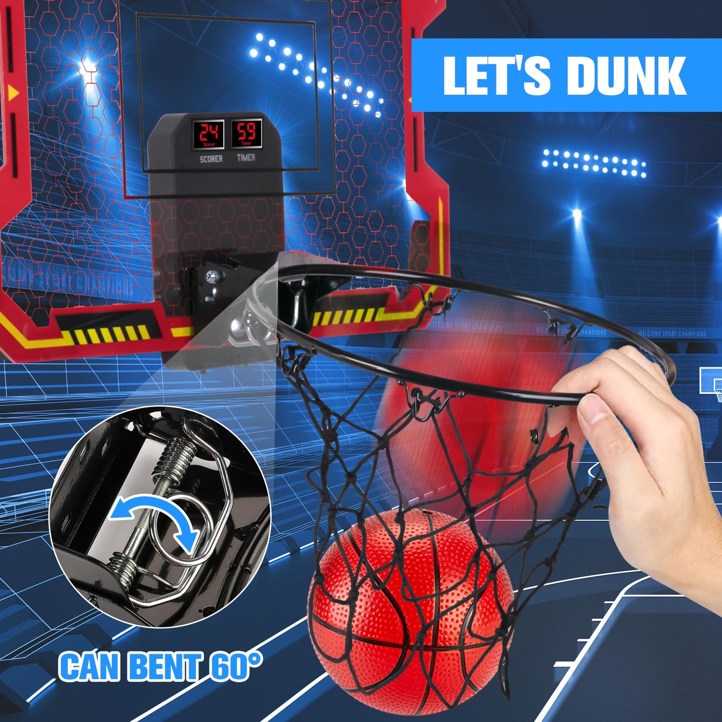 Vignuto Indoor Basketball Hoop for Kids – Over-the-Door, Scoring & Music
