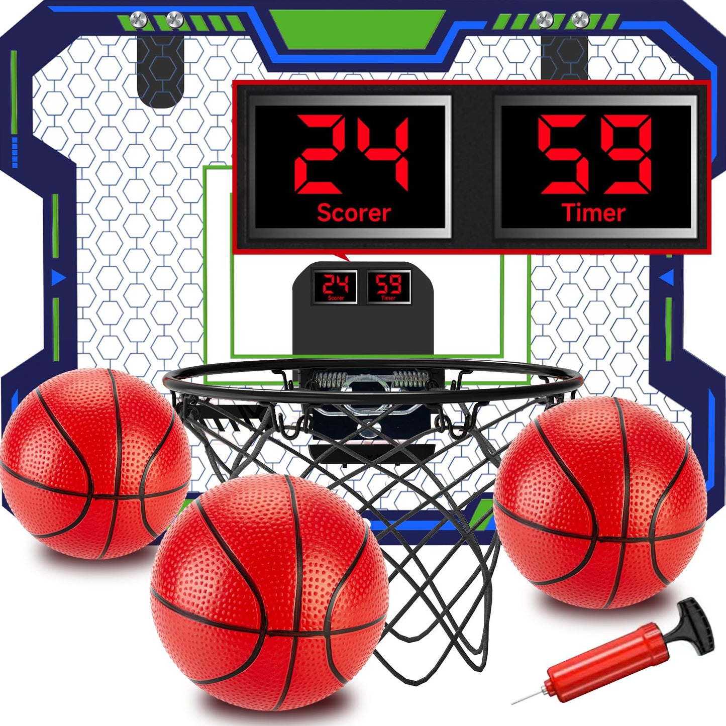 VIGNUTO Indoor Basketball Hoop for Kids (Over the Door) – Scoring, Countdown & Music