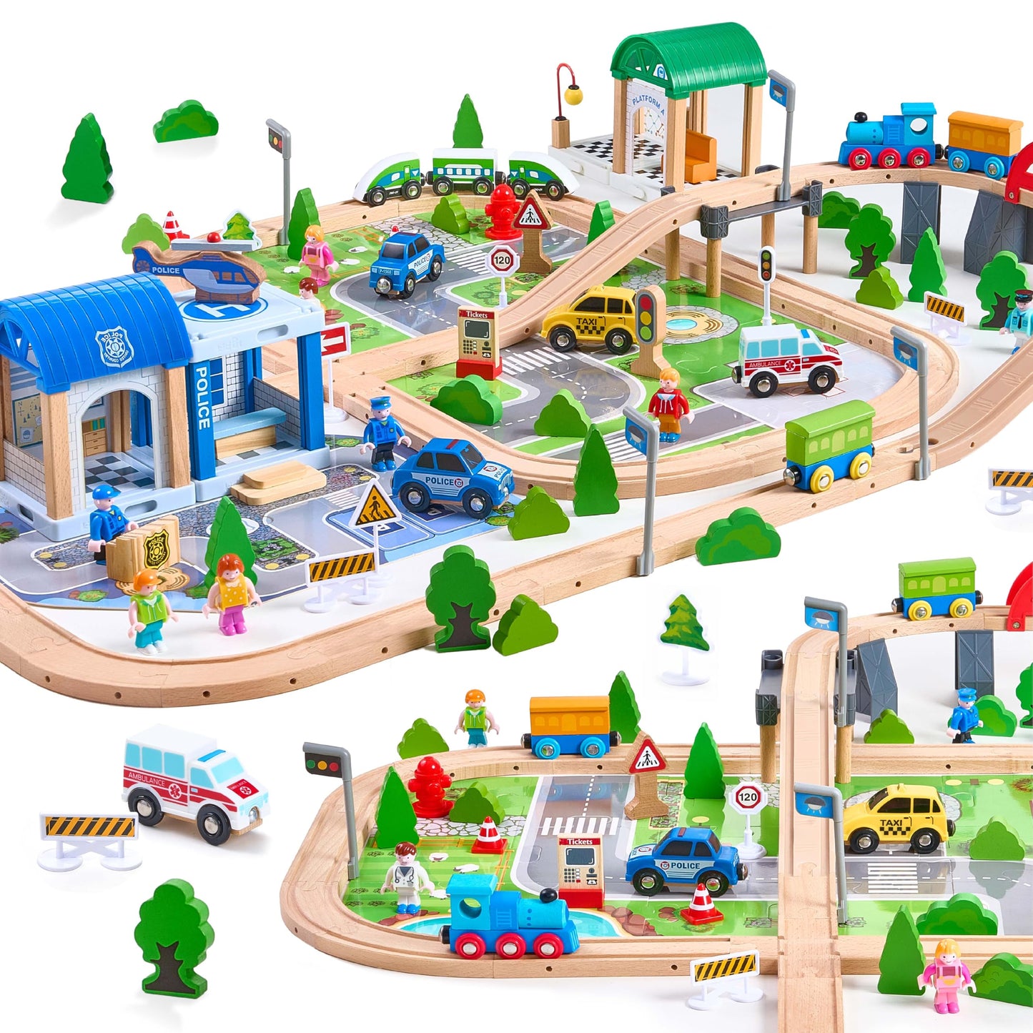VigorFun 172Pcs Wooden Train Set – Expandable Tracks for Kids 3-8