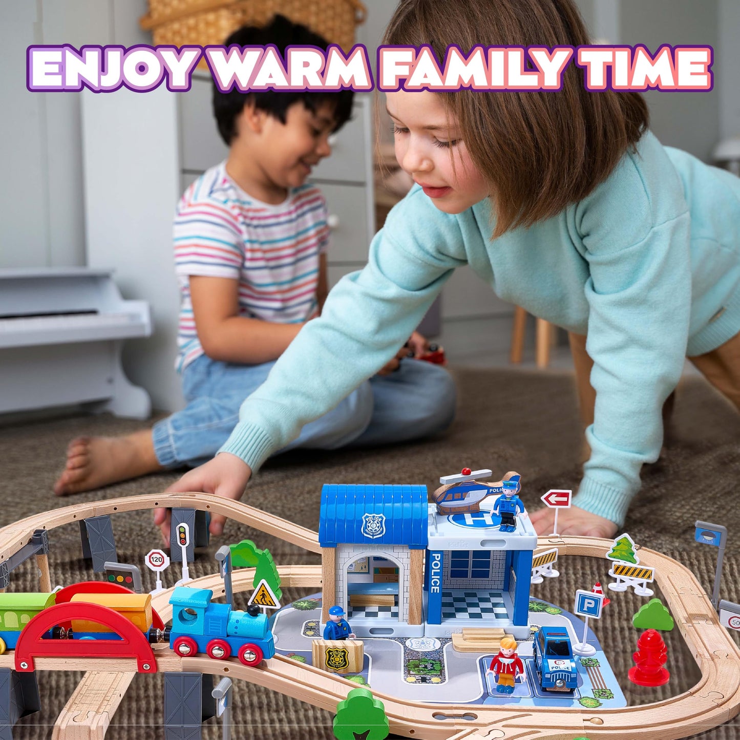 VigorFun 102Pcs Wooden Train Set for Toddlers — Expandable Tracks, Safe & Educational