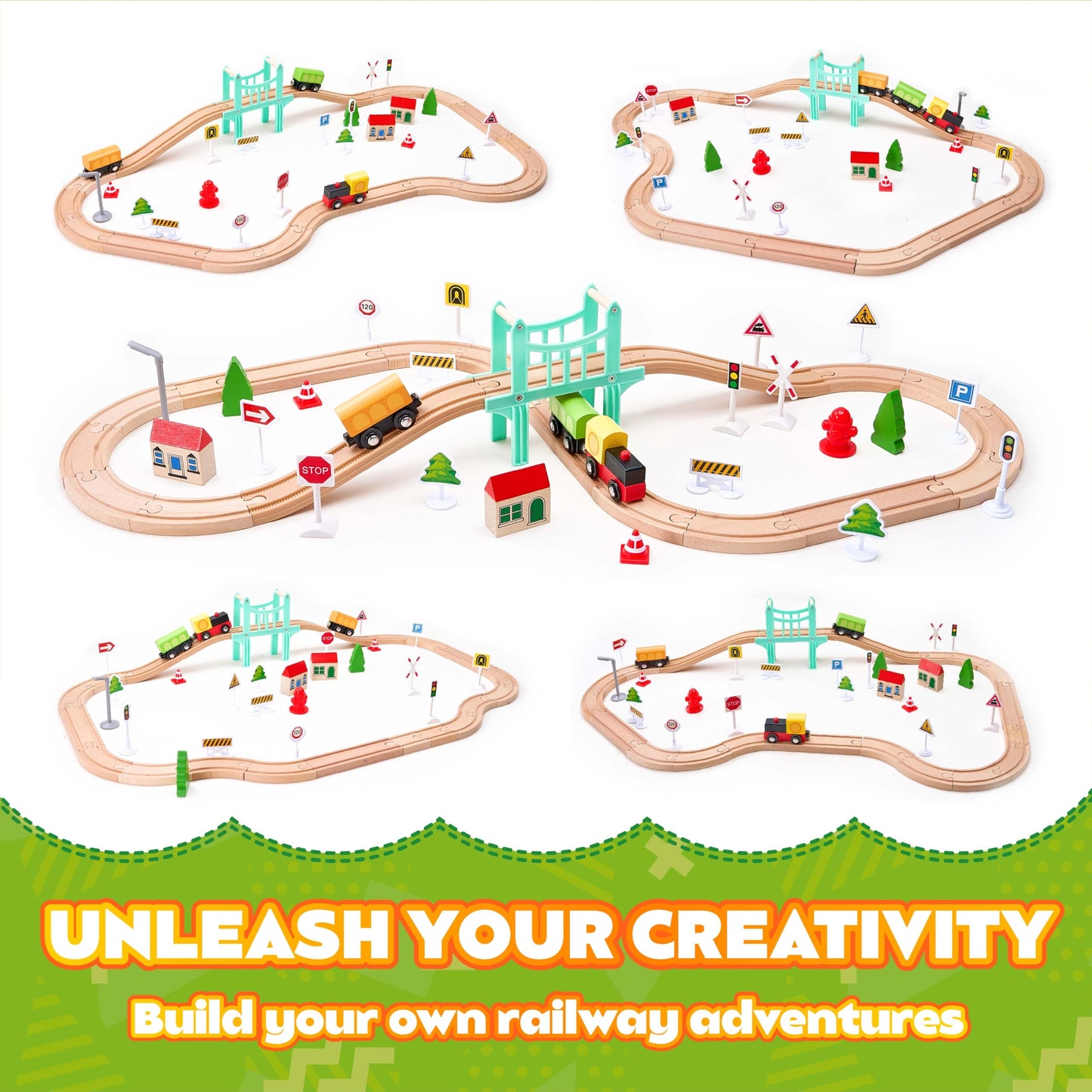 VigorFun 47-Piece Wooden Train Set for Toddlers – Expandable, Safe & Educational