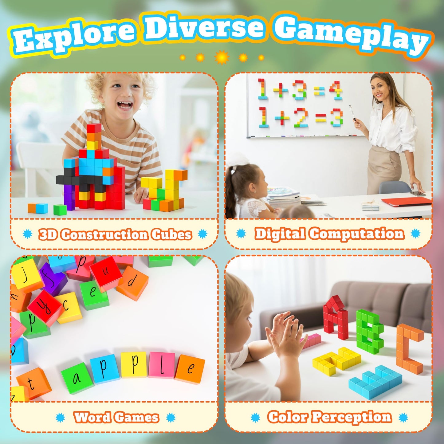 VigorFun 65-Pcs Magnetic Blocks Set – 1-Inch Blocks with Storage Bag, STEM Toys for Kids 3-8
