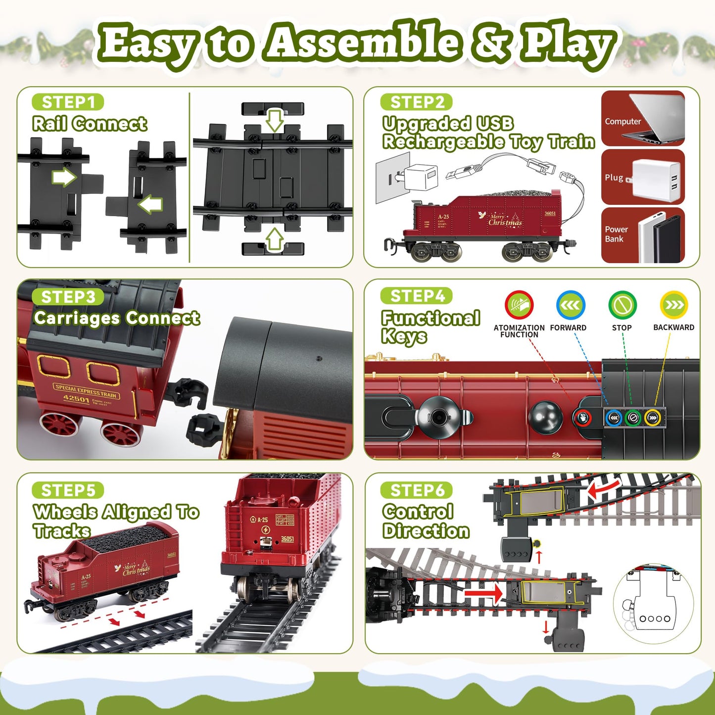 VigorFun Train Set with Gift Case – Smoke, Light & Sound for Christmas Tree Play